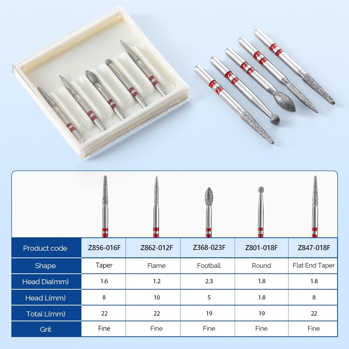AZDENT Dental Diamond Zirconia Burs Friction Grip 1.6mm for High Speed Handpiece