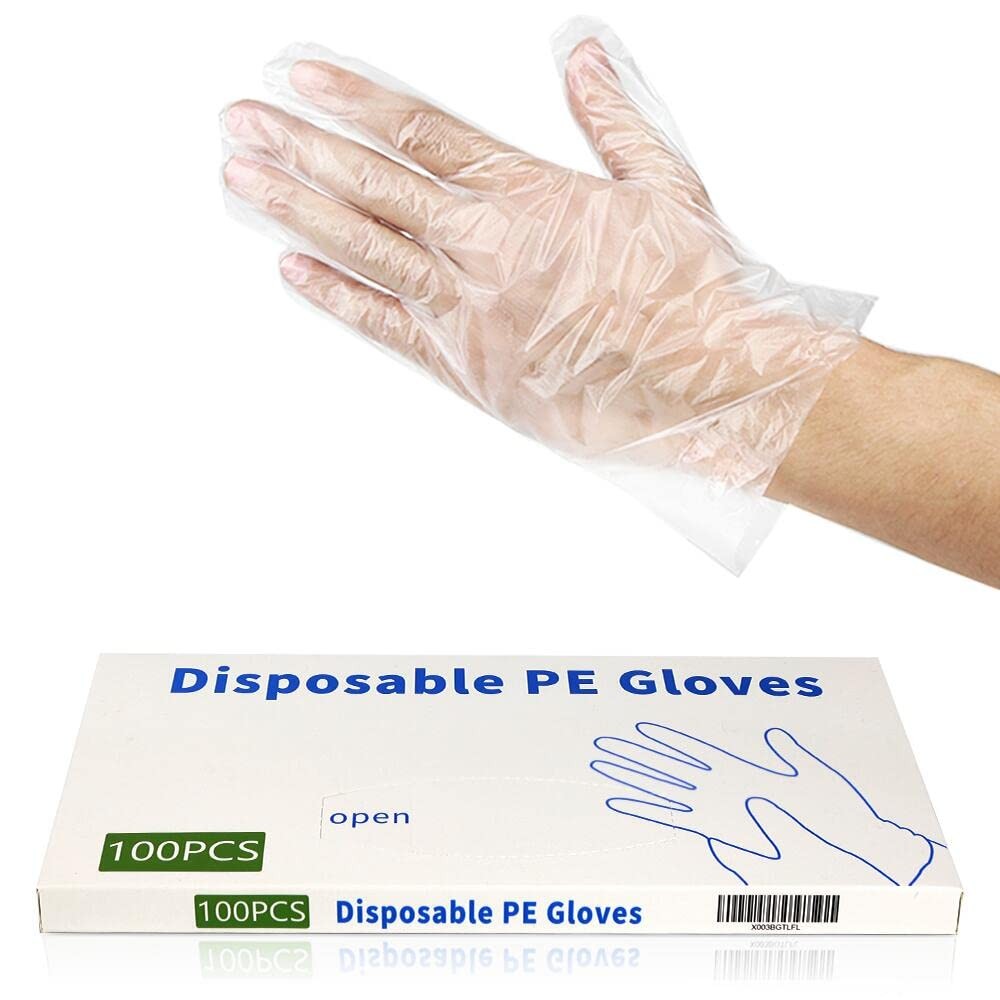 CFGROW 100pcs Disposable Plastic Gloves, Latex 100 Count (Pack of 1), Clear