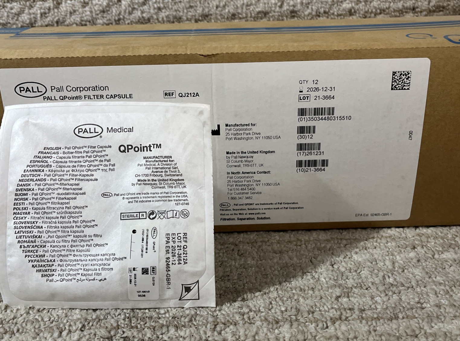 NEW LOT of 12 Pall QPoint Filter Capsule QJ212A, EXP: DEC 2026 fits QJ212A QJ22A