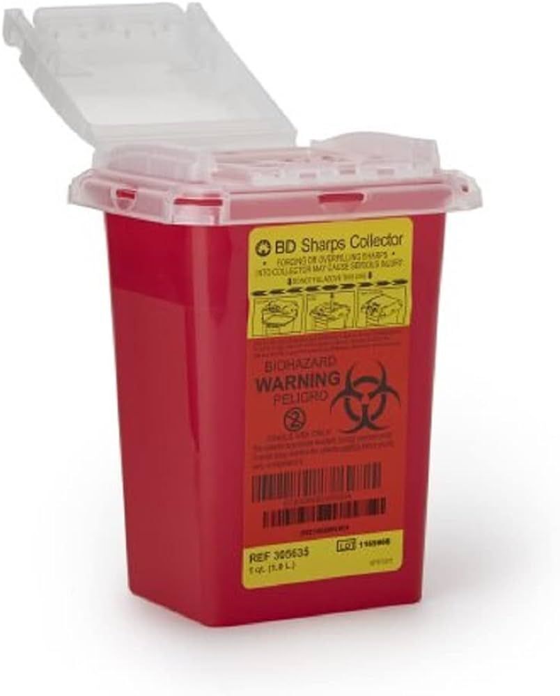 BD Sharps Collector 1 Quart, Red, Clear Top, Built-in Needle