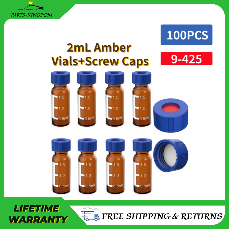 100PCS 2ml Amber Sample Vials+Caps Screw Thread Top HPLC GC Glass Bottle New