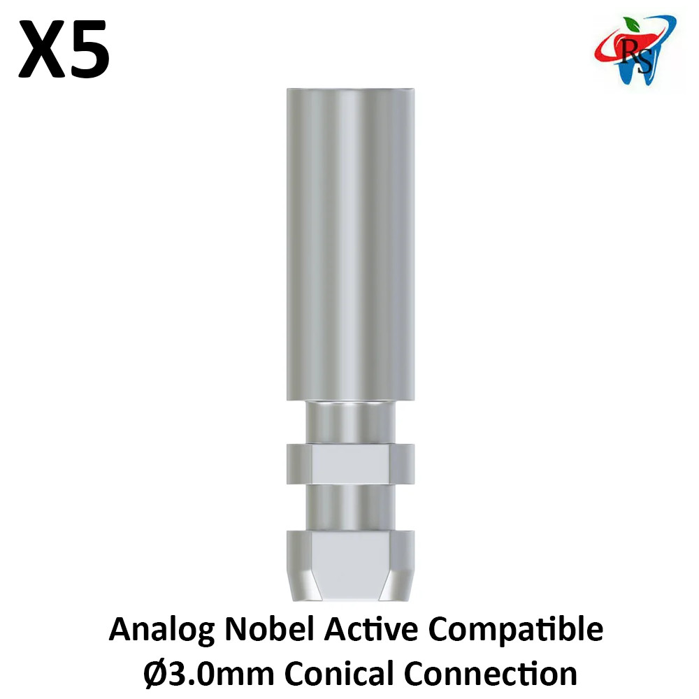 5x Dental Analog N0bel Active Compatible Ø3.0mm Conical Connection Lab Replica