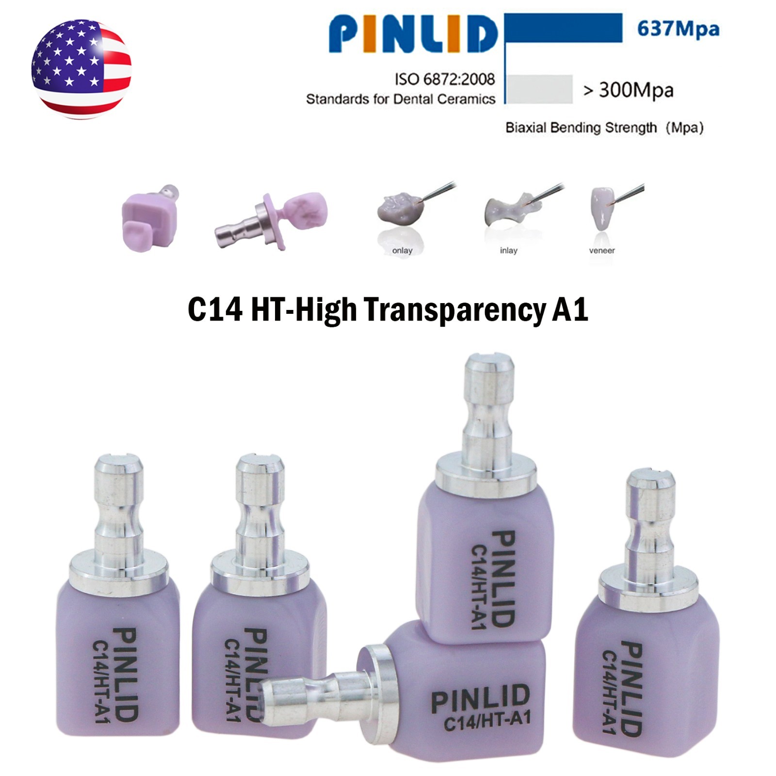 US C14 Glass Ceramic Blocks HT Lithium Disilicate CAD/CAM Cerec Blocks 5Pcs/Box