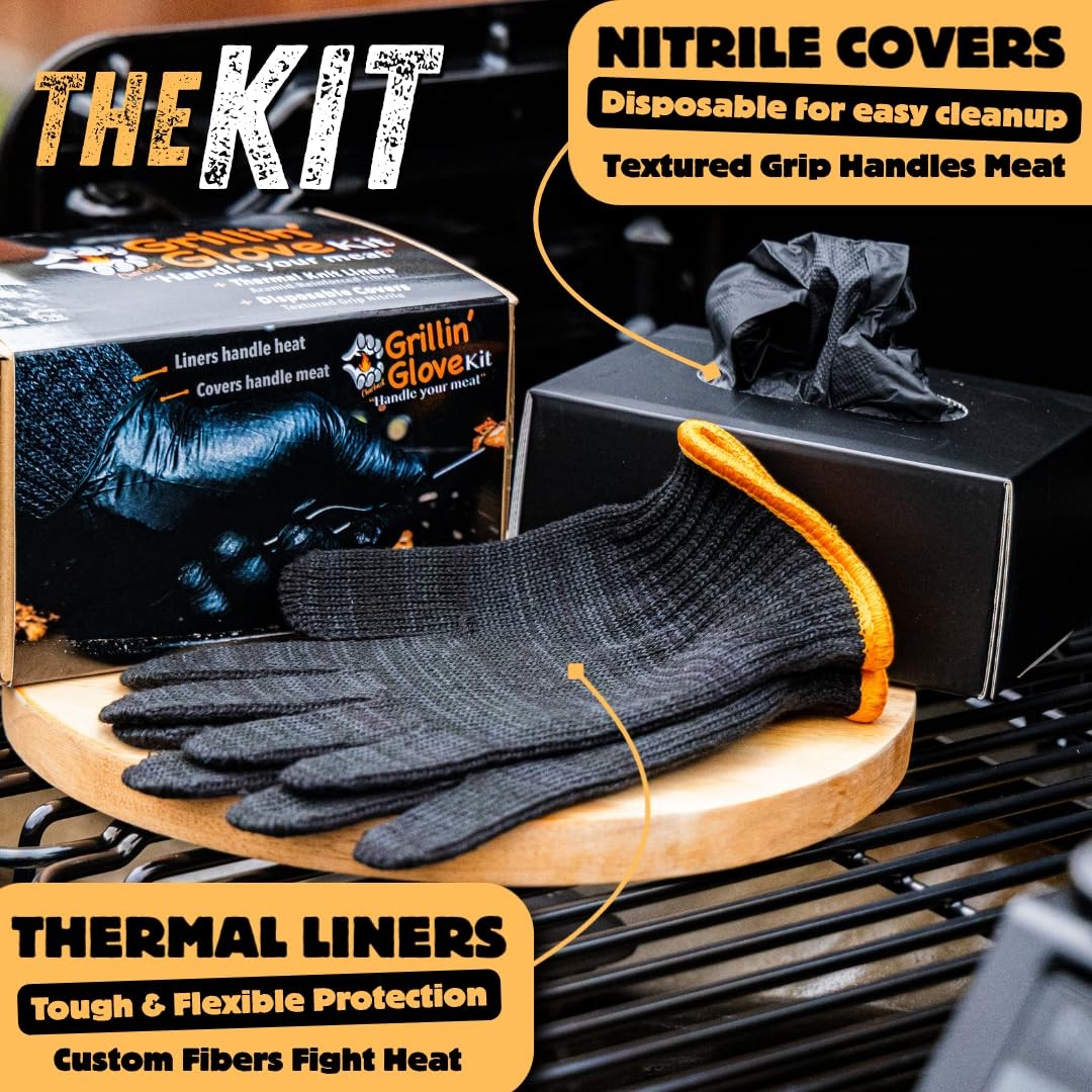 Charbasil Grilling Glove Kit – Thermal Knit Liners Made in the USA – Diamond …