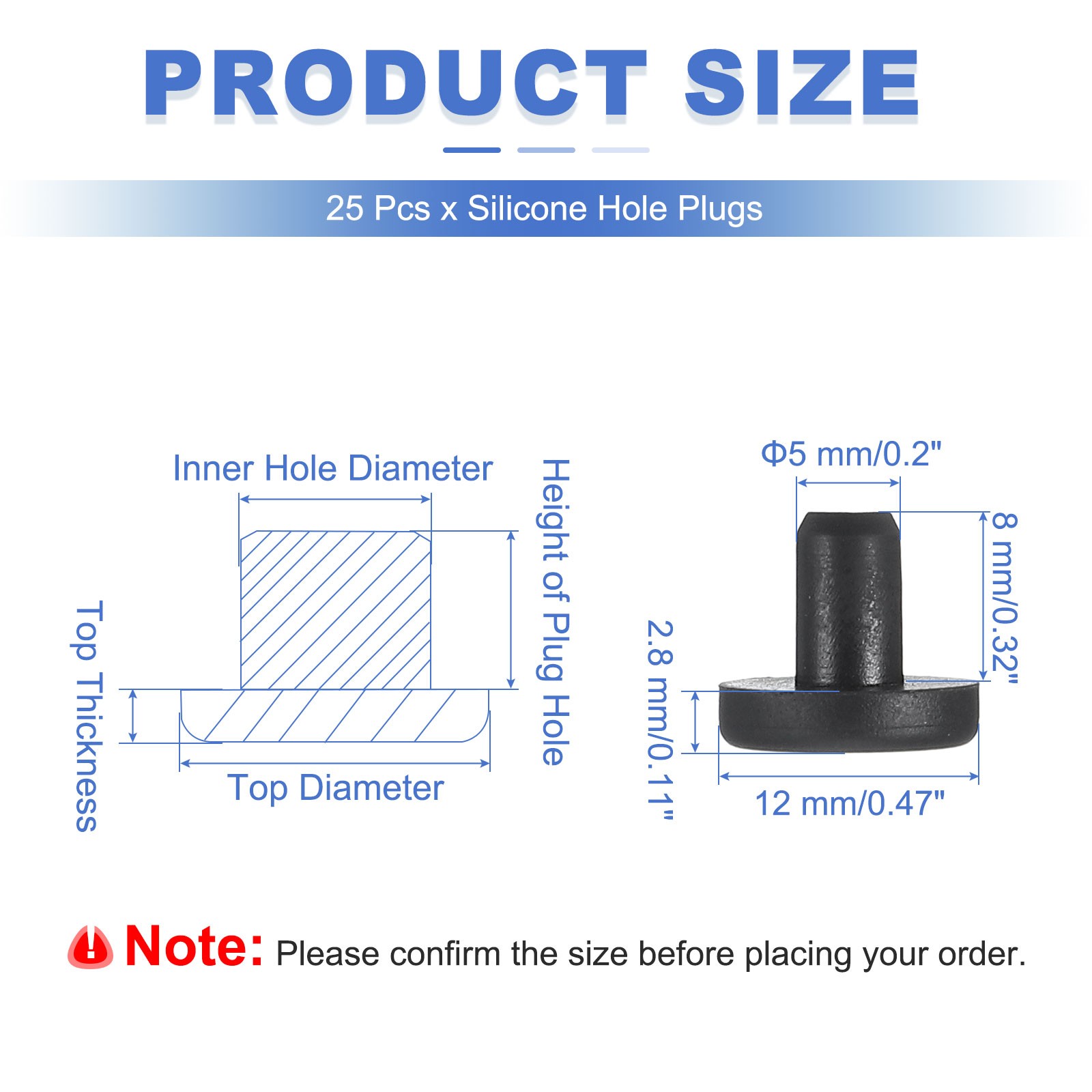 25Pcs T Shaped Solid Silicone Stopper Dia 5 Mm/0.2 Inch Rubber Hole Plugs