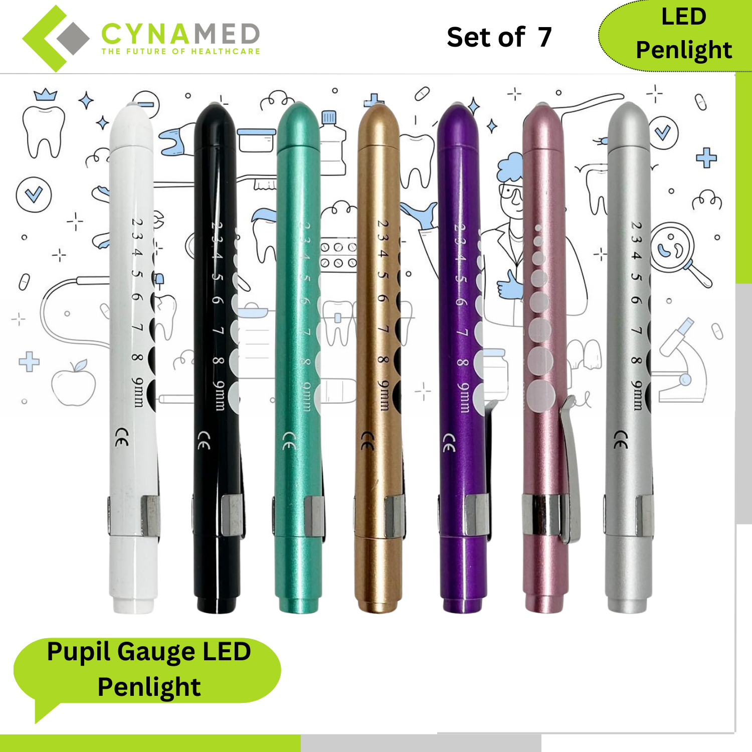 Cynamed Pen Light with Pupil Gauge LED Penlight for Nurses Doctors and Students