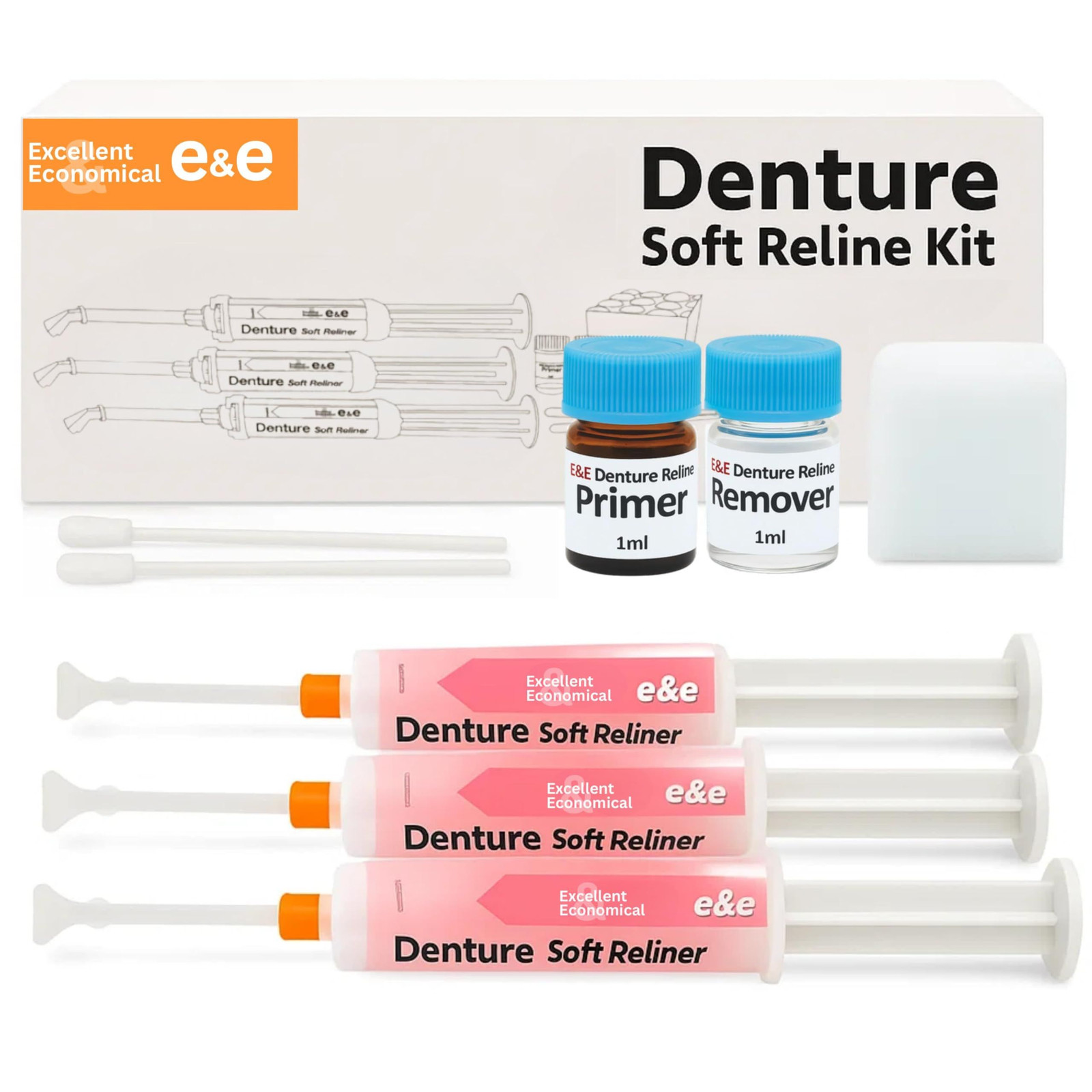 E&E Fast Set Pro Denture Soft Reline Kit – 1-Minute Working Time, Pink