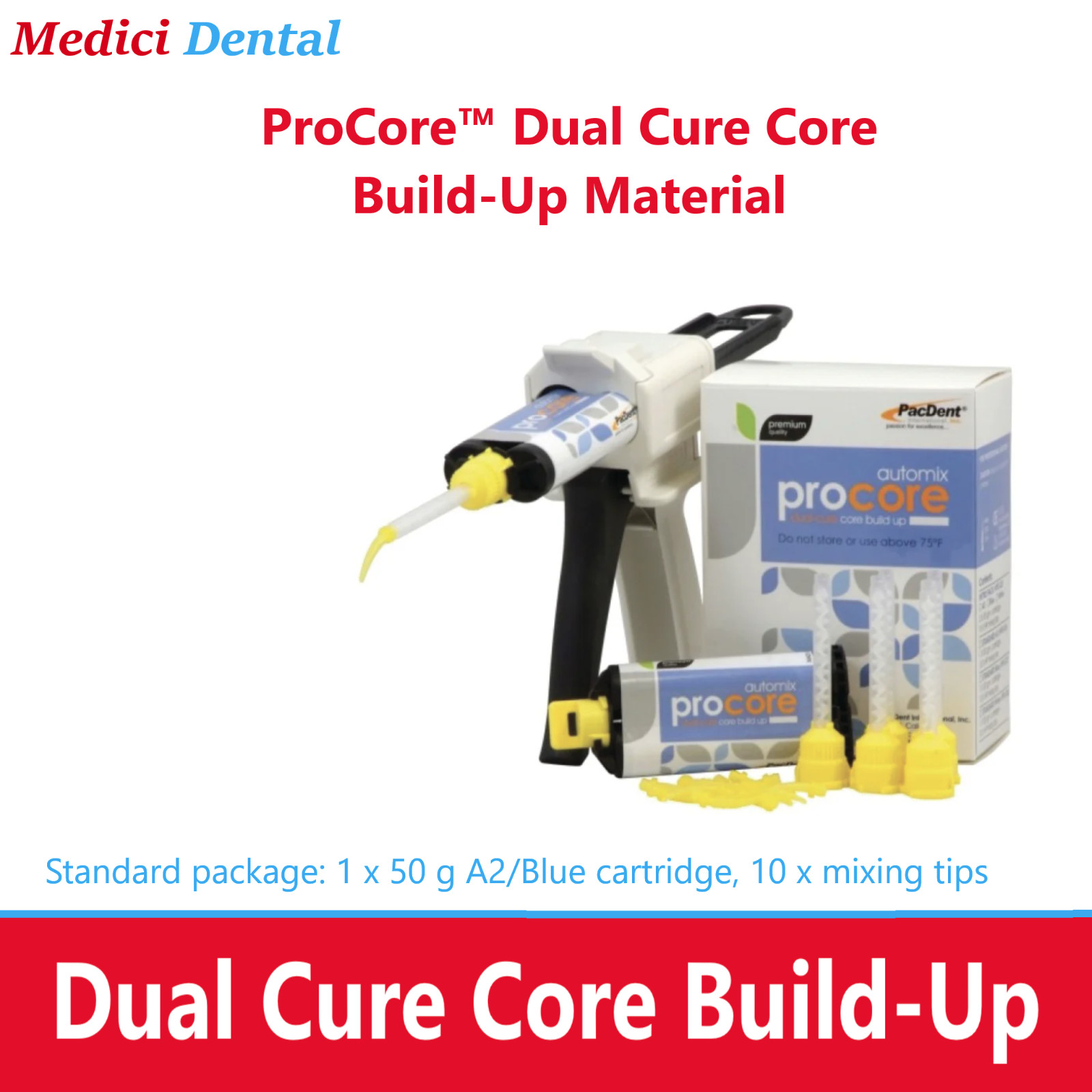Dental Core Build-Up Material Dual Cure ProCore Dual Automix 50g cartrid A2 Blue