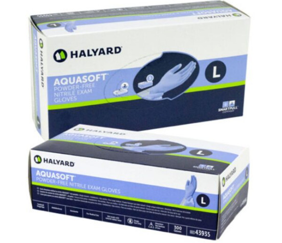 2 Boxes of 300, Halyard Aquasoft Powder-Free Nitrile Exam Gloves, Large, 43935