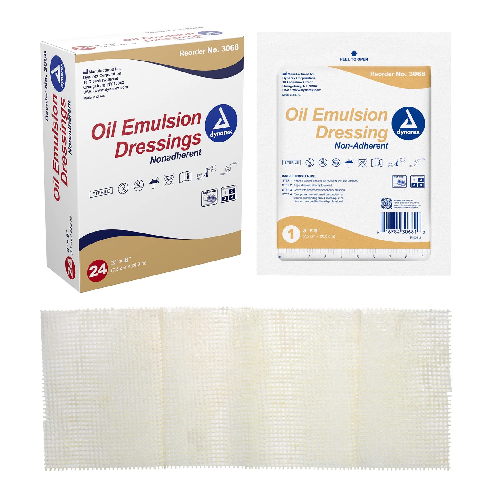 Dynarex Sterile Oil Emulsion Knitted Gauze Wound 24 Count(pack of 1), Beige