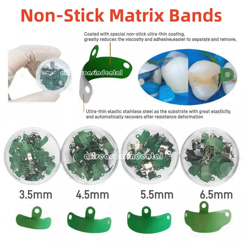 50 Pcs Dental Teflon Composite Coating Non-Stick Matrix Bands Sectional Matrices