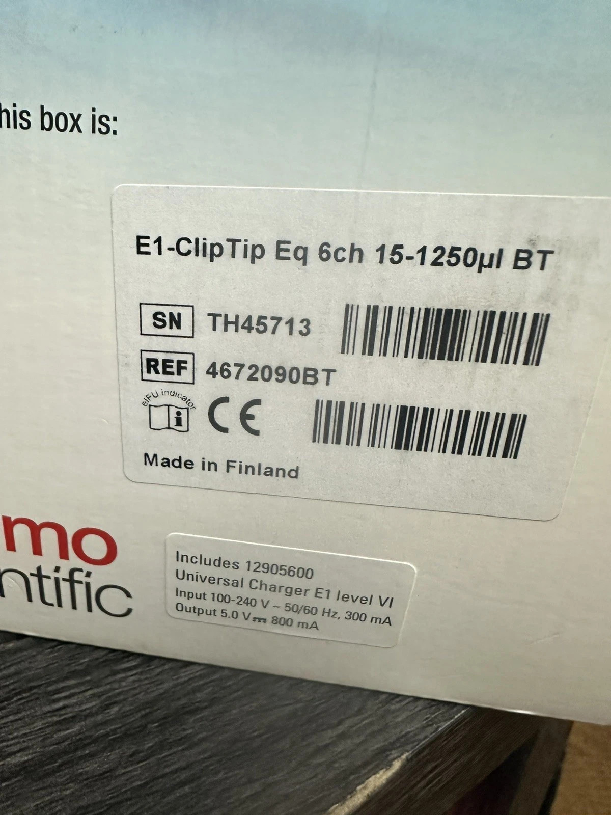 Thermo 4672090BT E1-ClipTip Eq 15-1250µL 6Ch Bluetooth Adjustable Pipette