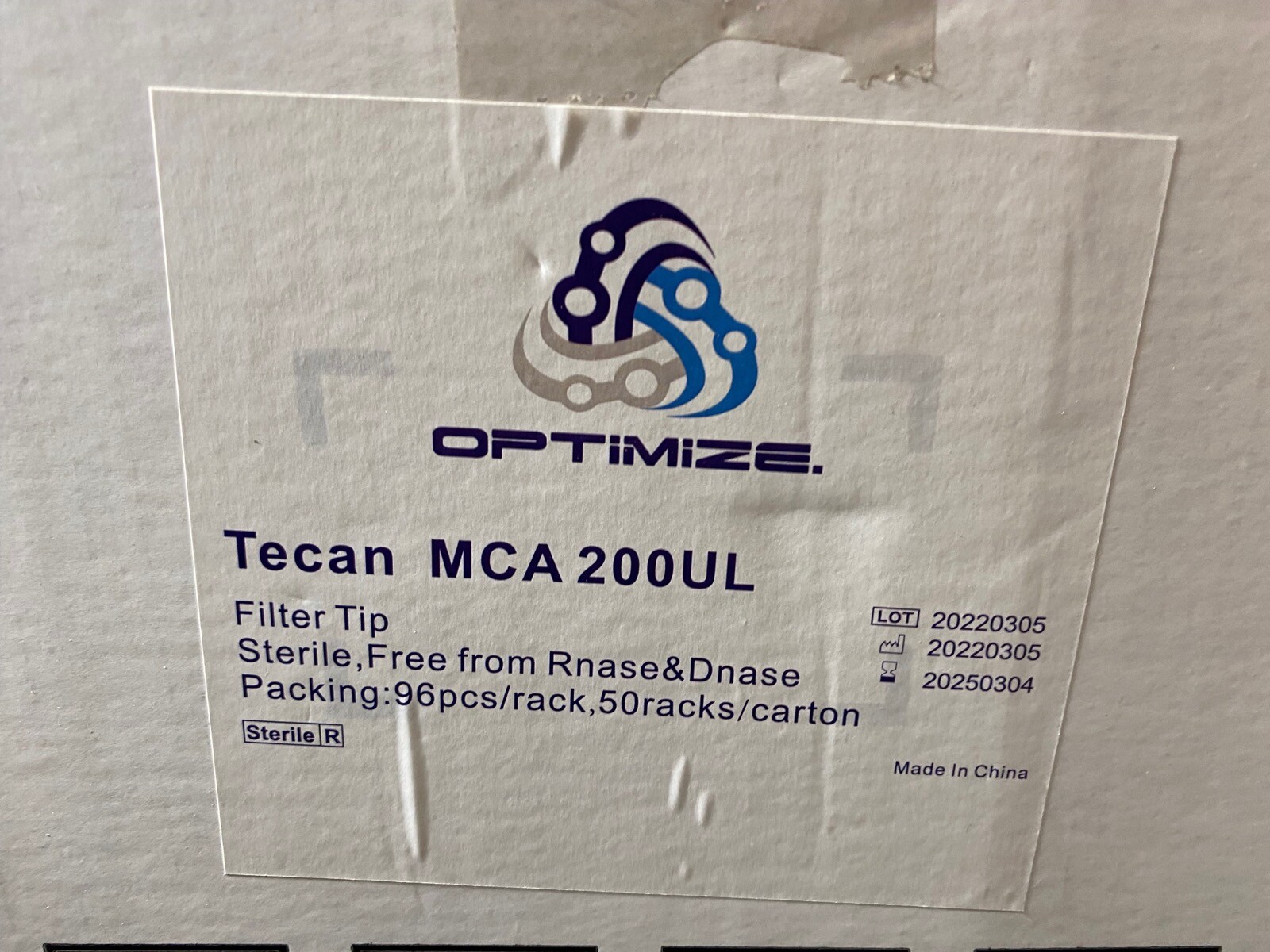 OPTIMIZE 200μL MCA Tecan Liquid Handling Pipette Tips Filtered Sterile (4800/cs)