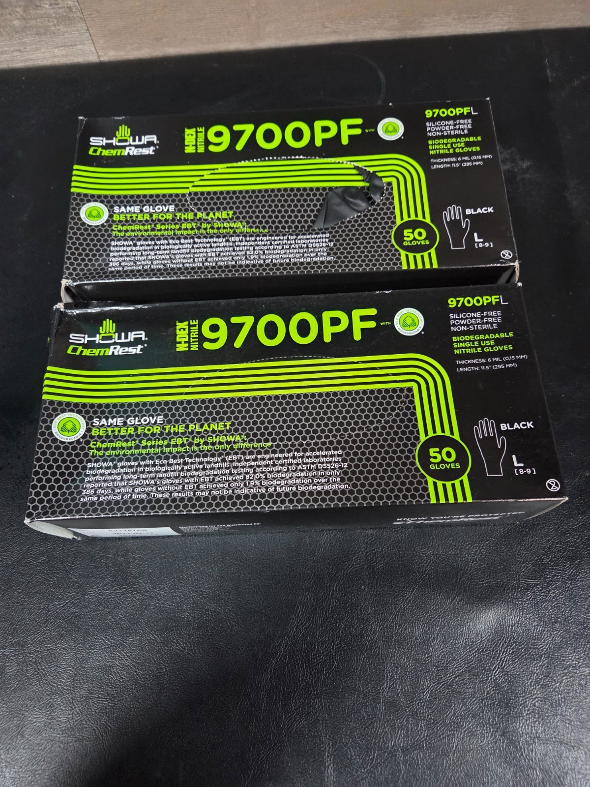 (2 boxes) Showa 9700Pf Disposable Gloves, 6Mil Palm, Nitrile
