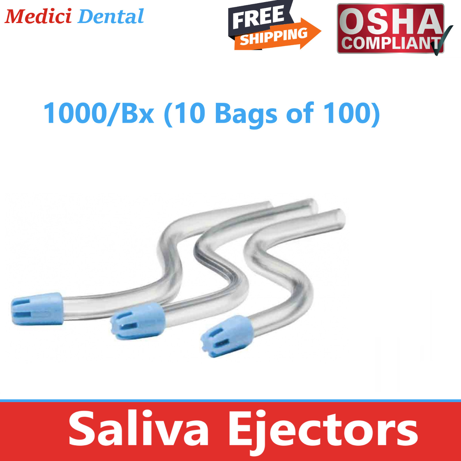 1000 (10 Bags) Saliva Ejectors Ejector CLEAR/BLUE Dental Suction Tips Disposable