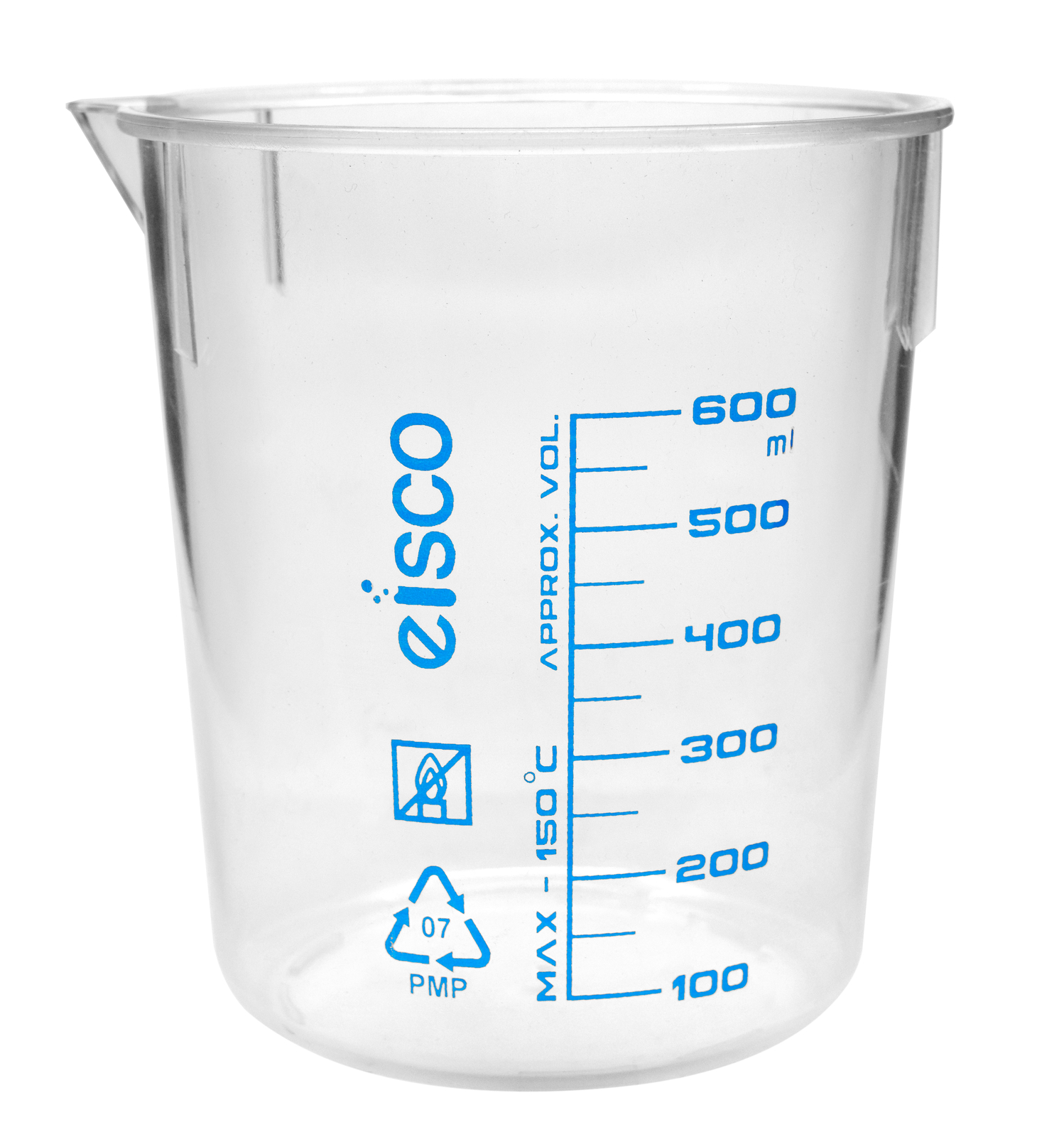 Beaker, 600ml, TPX Plastic, with Spout – Blue Graduations – Eisco Labs