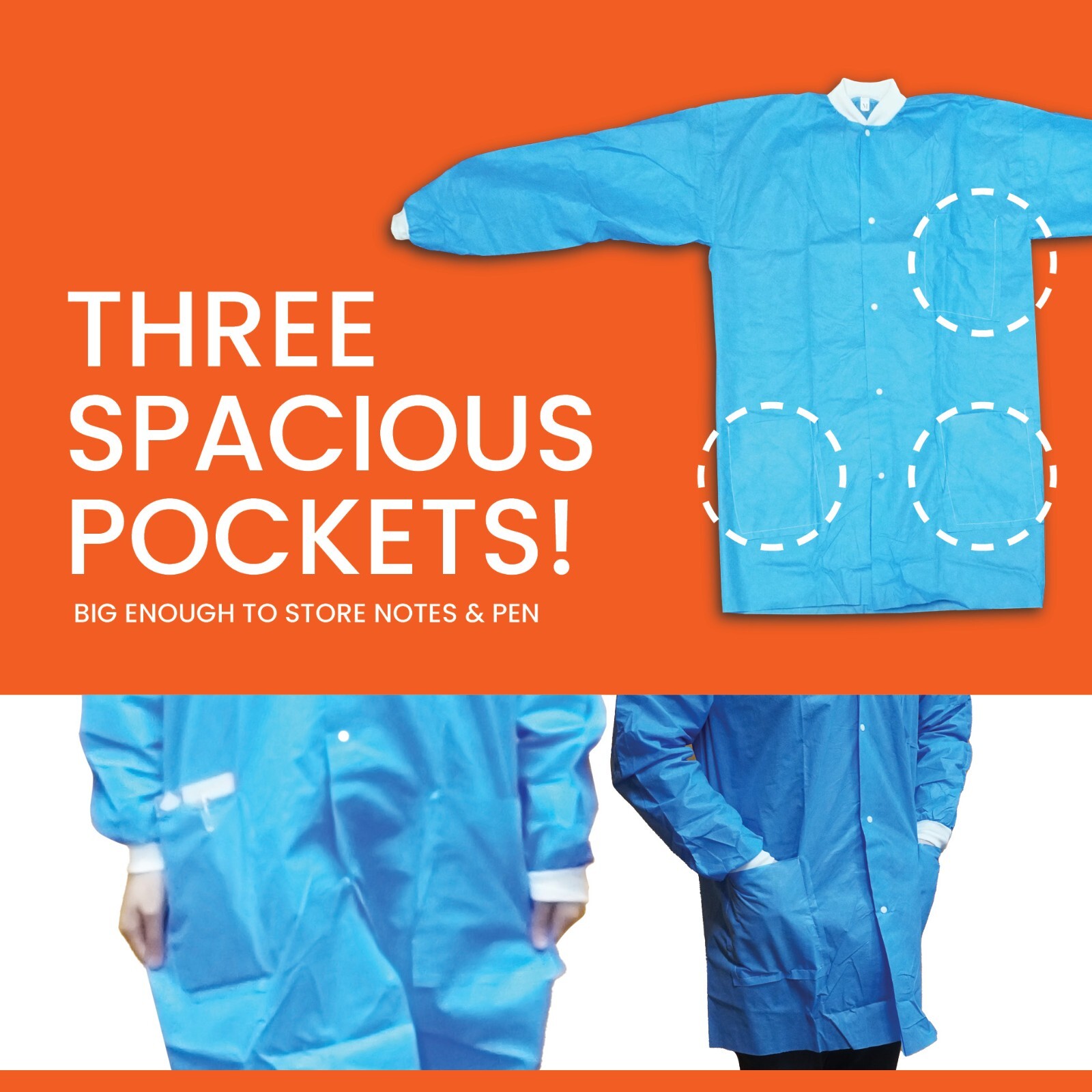 [50PCS] Disposable Non Medical Isolation Gowns with Elastic Cuff and Pockets, XL
