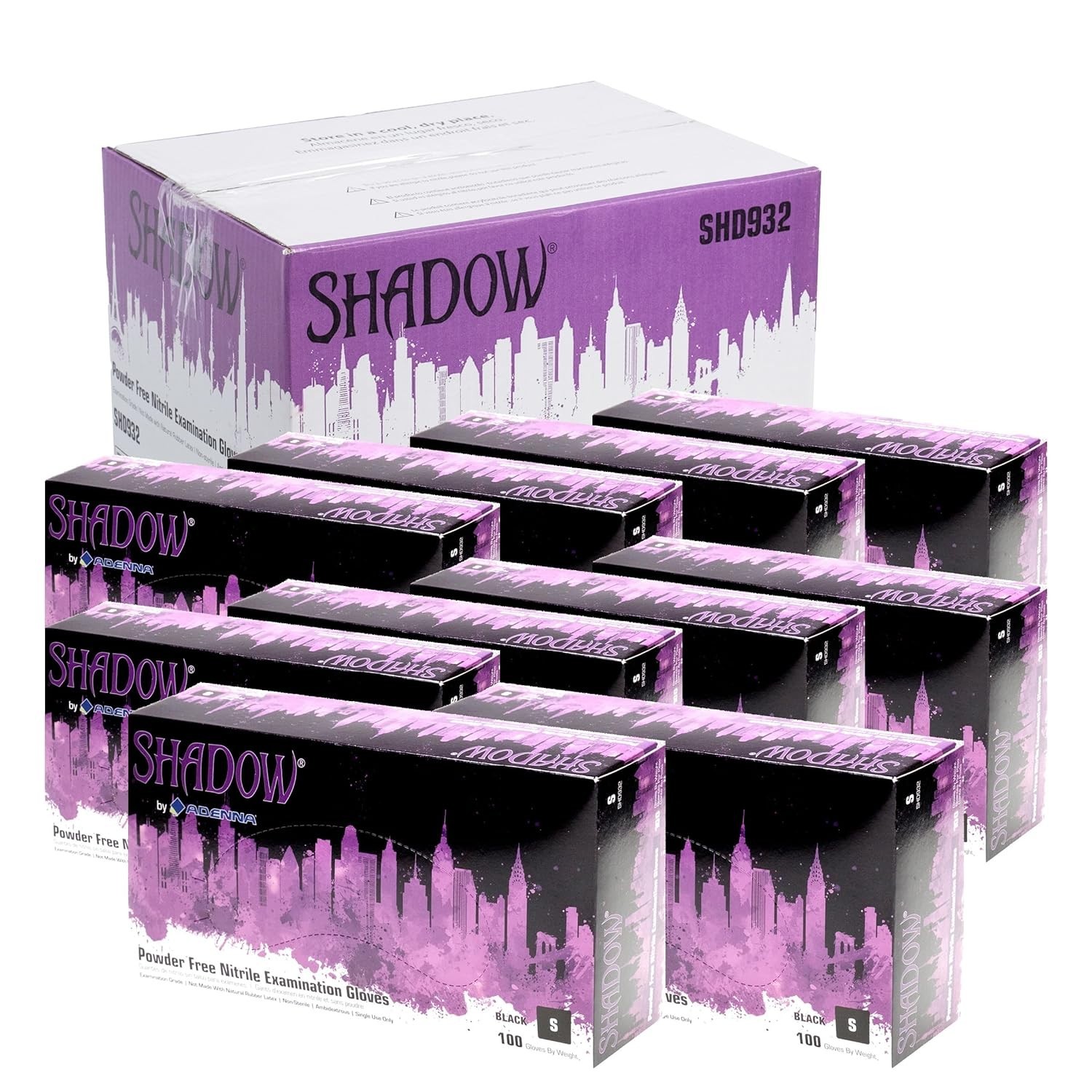 Adenna SHADOW Disposable Nitrile Gloves – 6 Mil, Exam Grade, Black, Powder Free
