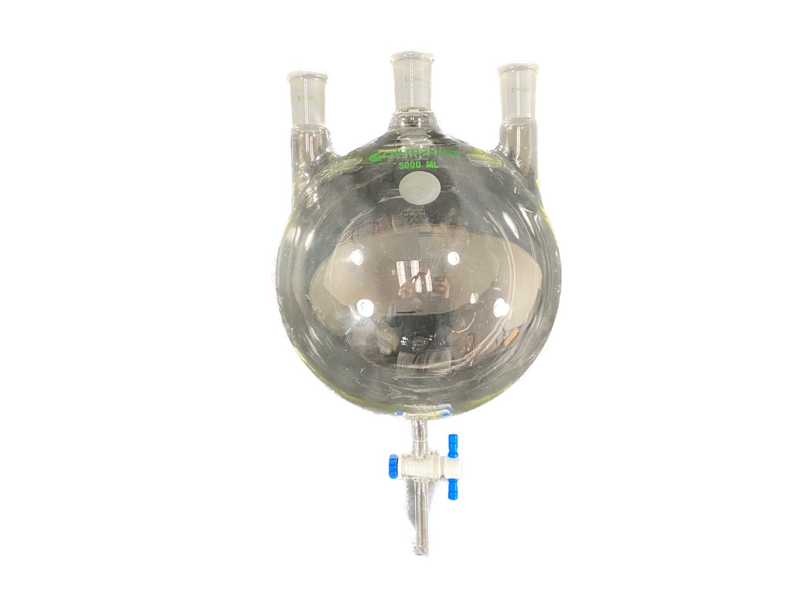 CHEMGLASS 5000mL 24/40 Vertical 3 Neck Round Bottom Flask With Stopcock Drain