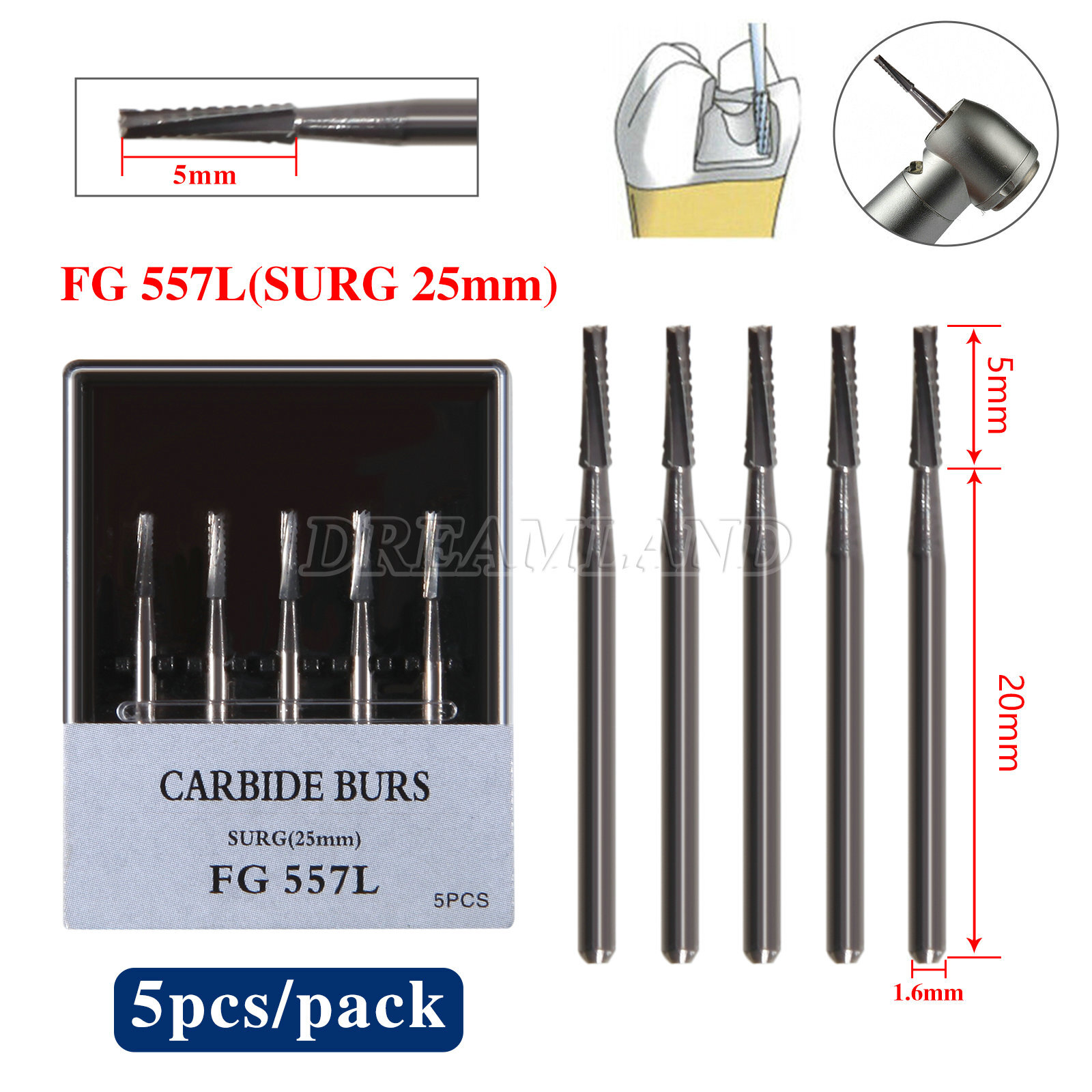 Dental Burs Surgical FG SURG 557L Long Shank Carbide High Speed Drills FGOS