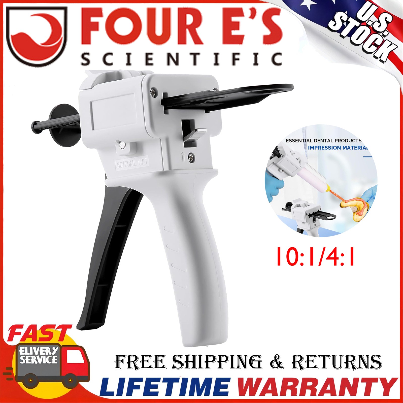 10:1/4:1 Dispenser Gun 50ml Dental Dispensing Gun Kit Impression Mixing AB Gun