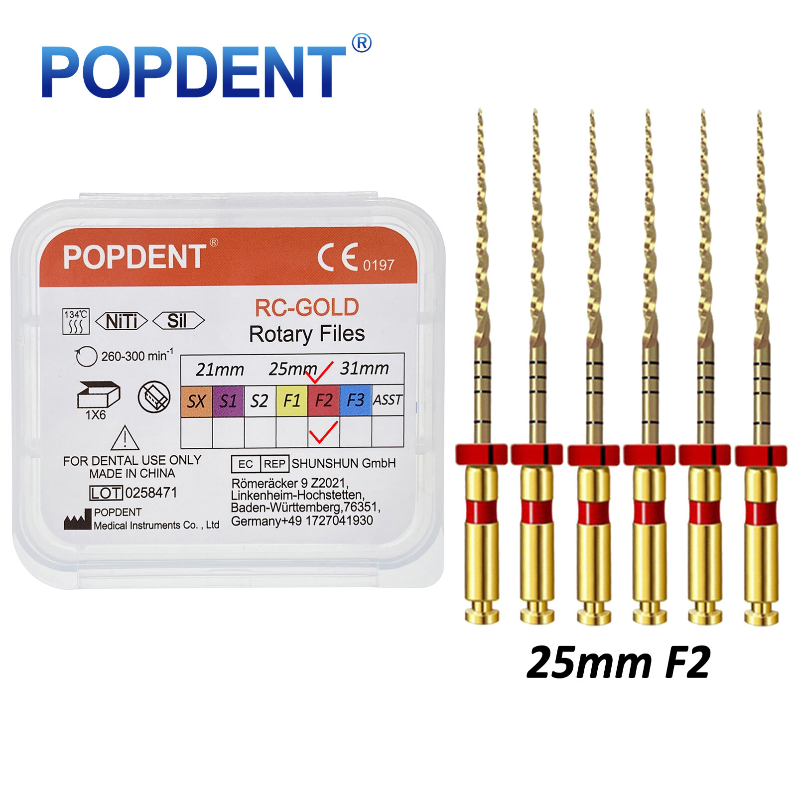 POPDENT Dental Endo Rotary Files X-Pro Gold Taper NITI Root Canal Files 6Pcs