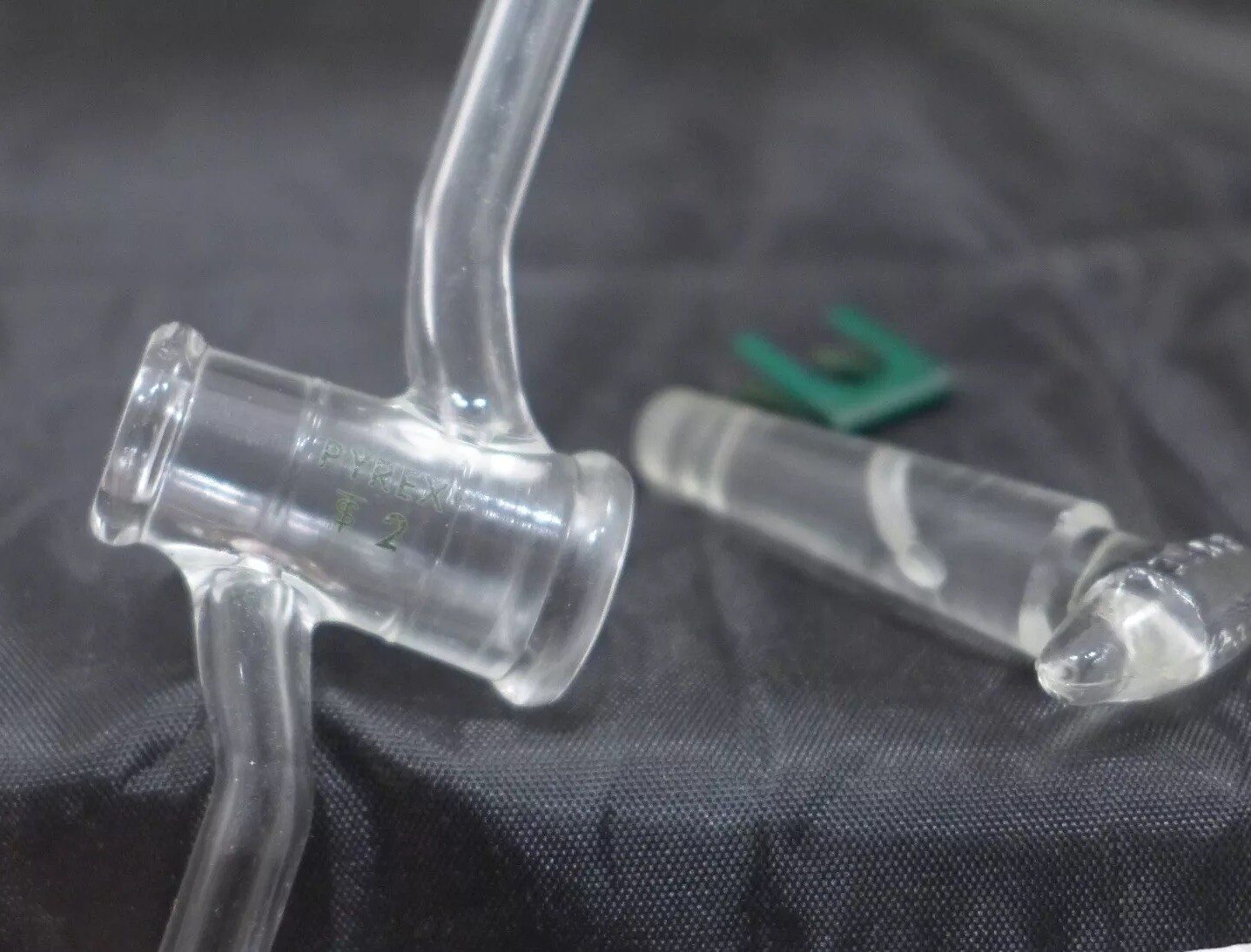 CORNING Pyrex Stopcock, full length, single oblique solid glass plug, 2mm bore