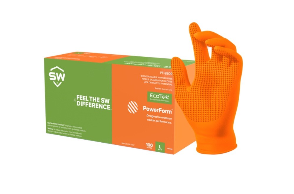 SWSS GLOBAL ORANGE NUBBY DISPOSABLE GLOVES- PF-95OR SIZE 2XL