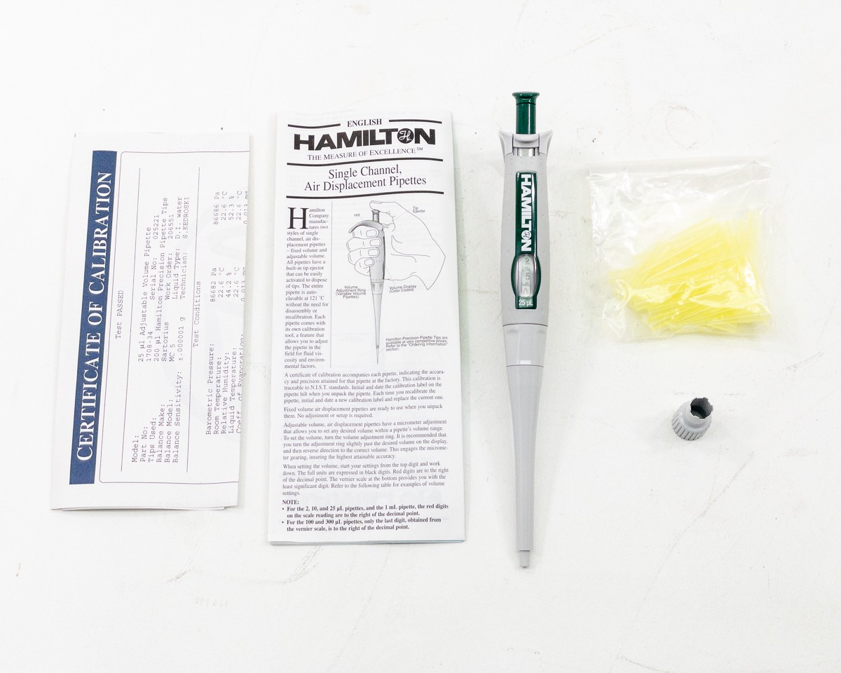 Hamilton 55019-34 Adjustable Volume SoftGrip Pipette 2.5-25 µL – Never Used