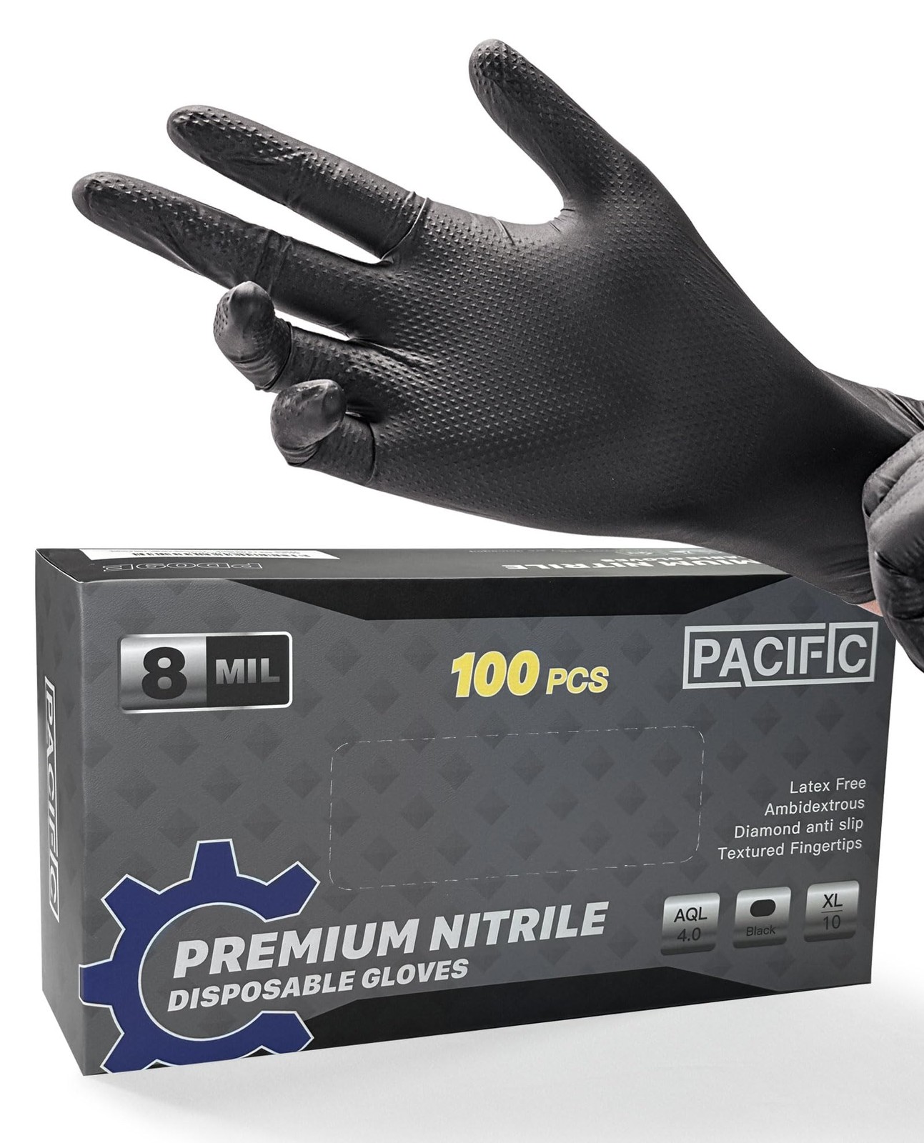8 Mil Heavy Duty Black Nitrile Gloves, Chemical Resistant, Food Safe, Latex F…