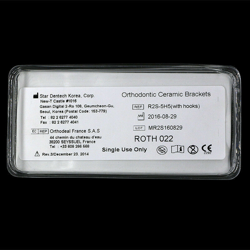 1-5×Dental Absolute Sapphire Ceramic Bracket Orthodontic Roth .022 on Hooks 345