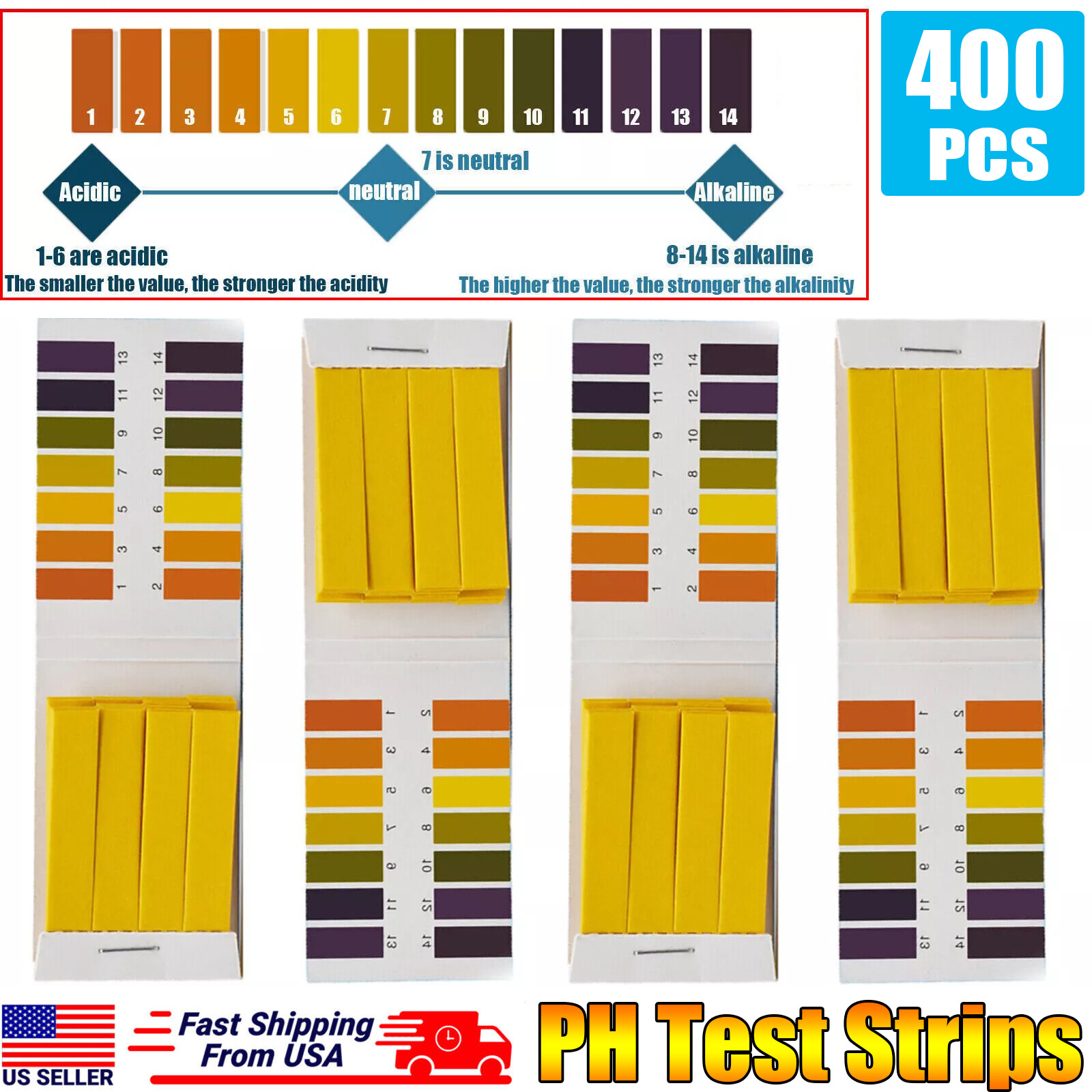 400PCS pH Indicator Test Strips 1-14 Laboratory Paper Litmus Tester Urine Saliva