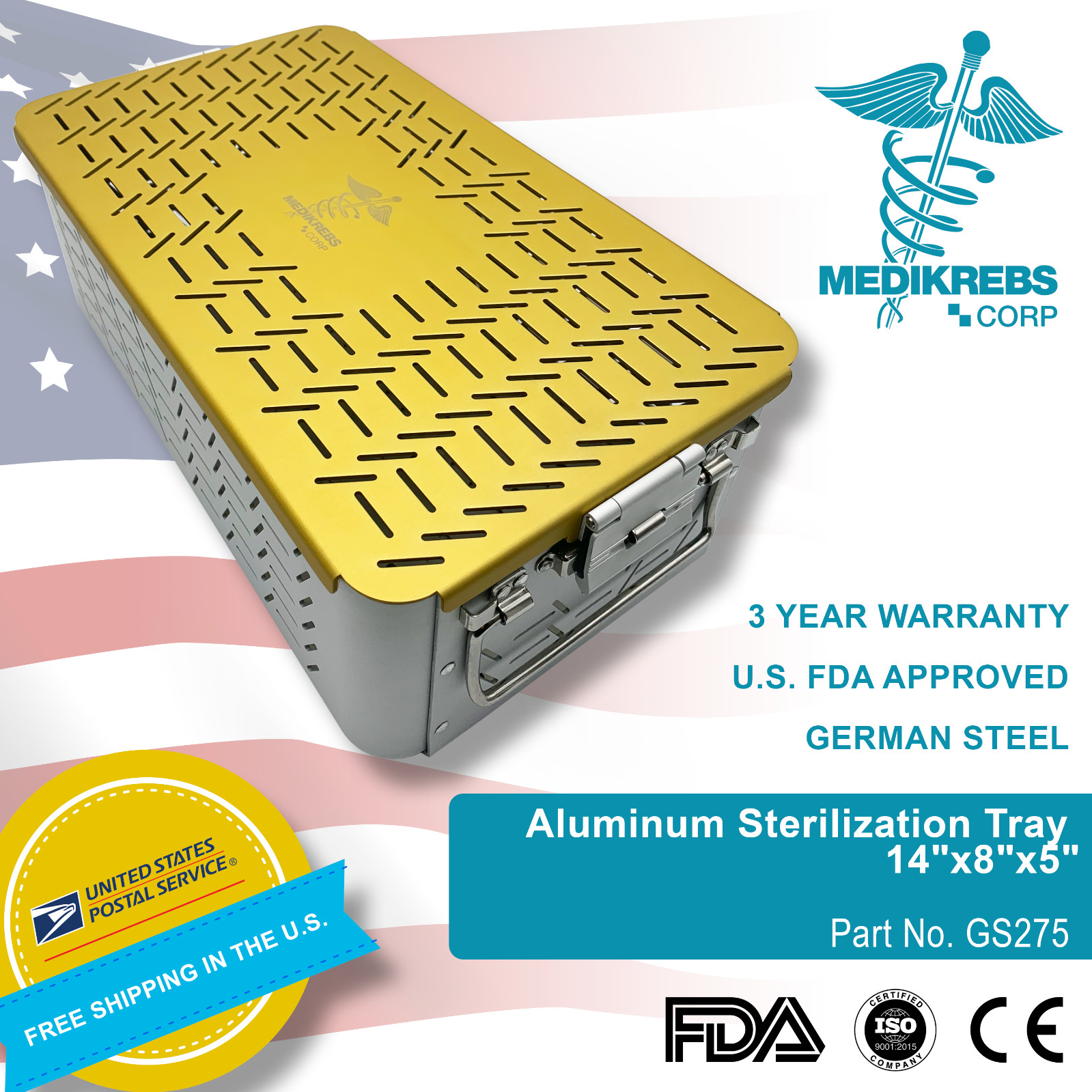 Aluminum Sterilization Tray Case 14″x8″x5″ (35 x 20 x 12 cm) Surgical
