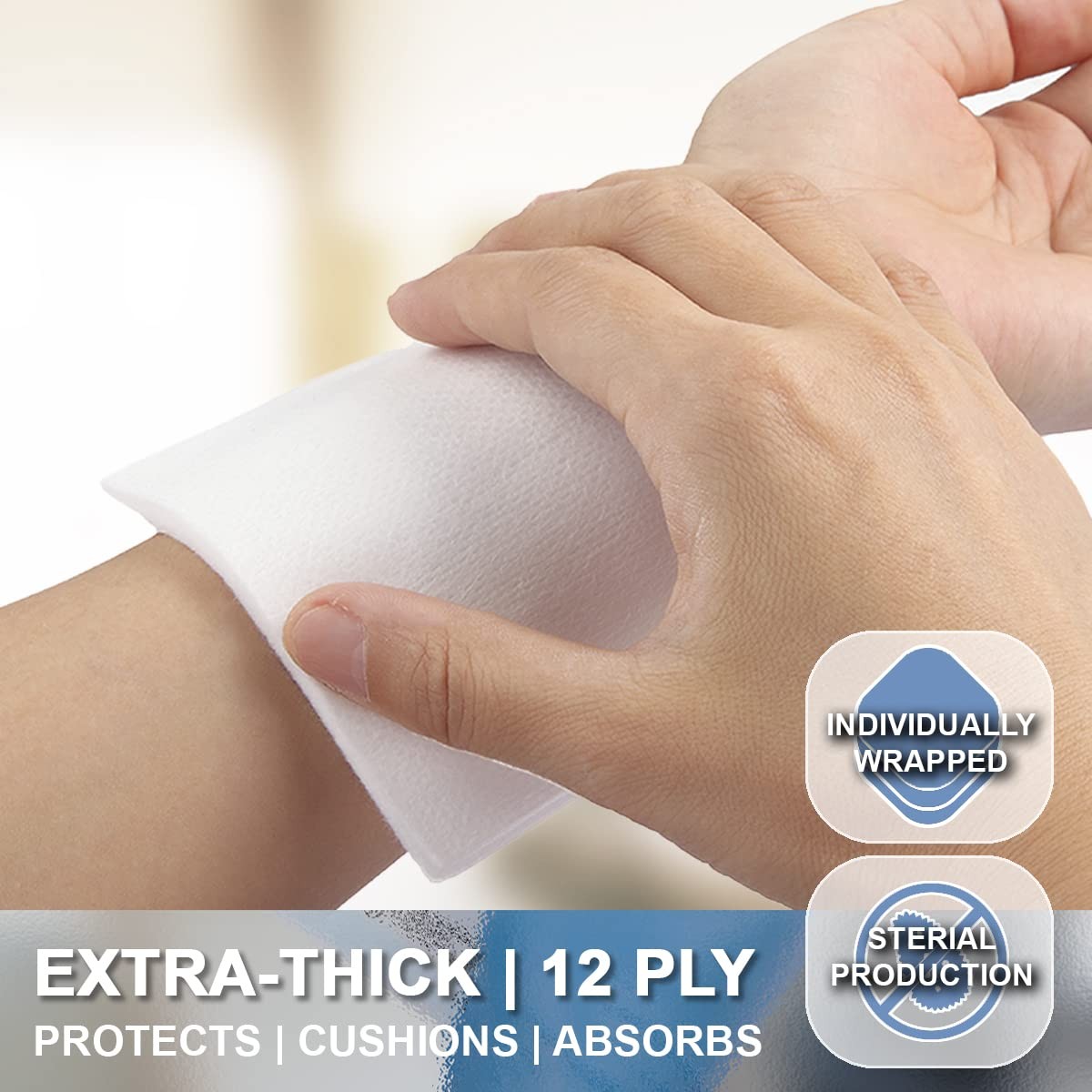 EVERLIT [Extra-Thick] 4»x4» Sterile Gauze Pad 12-Ply, 100 Count (Pack of 1)