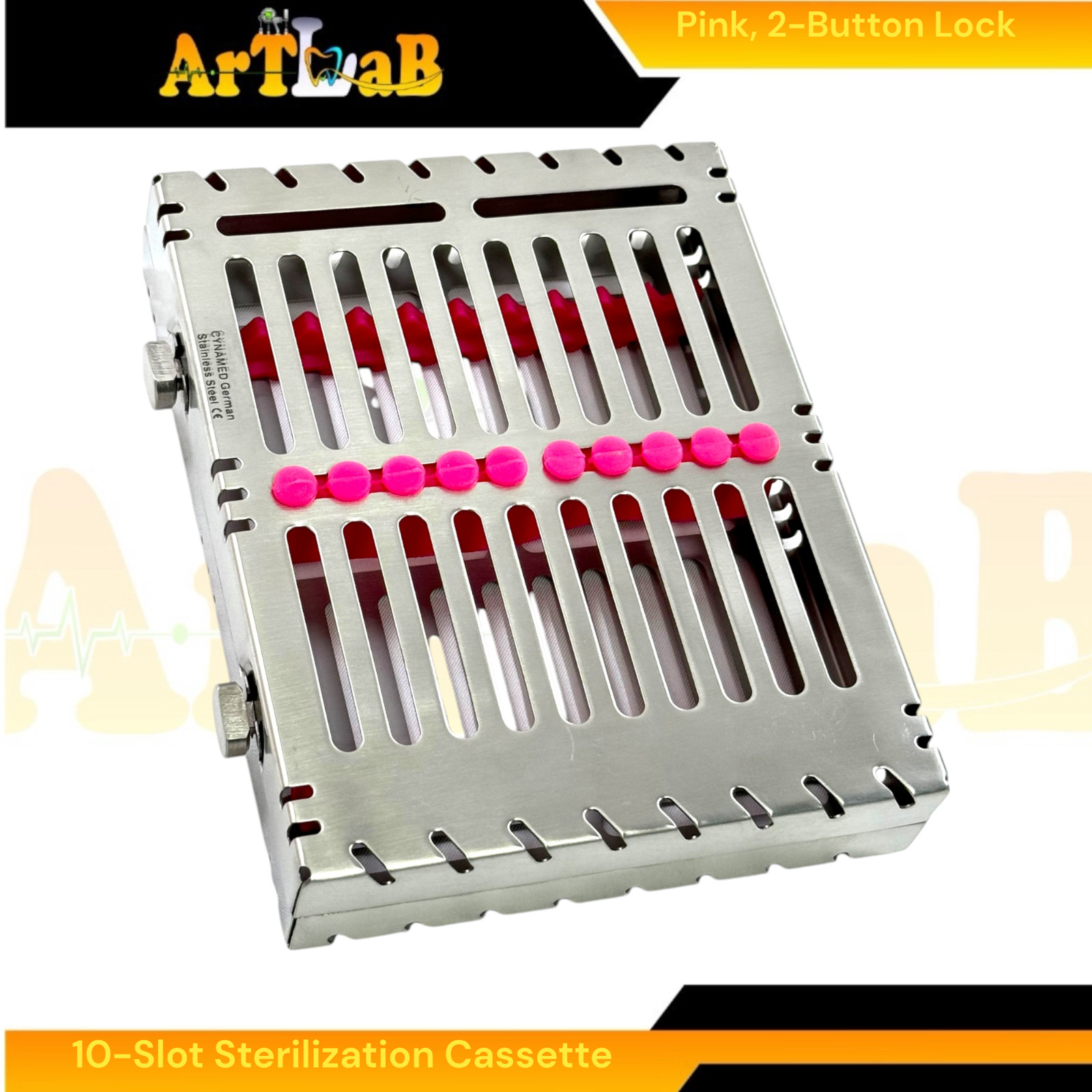 Pink Inserts, 10 Instrument Sterilization Cassette, 7″ x 5.5″ x 1.25″, Dental