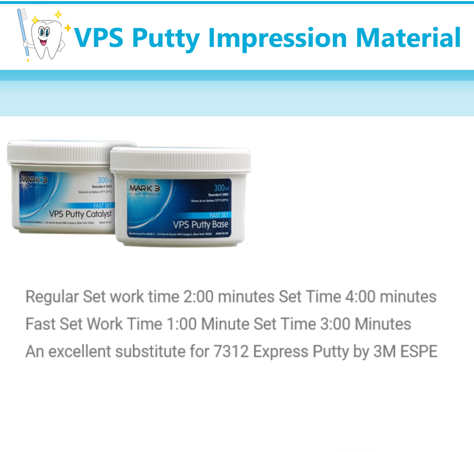Dental VPS Putty Set VPS Impression Material Base or Catalyst 600 ml, Made in US