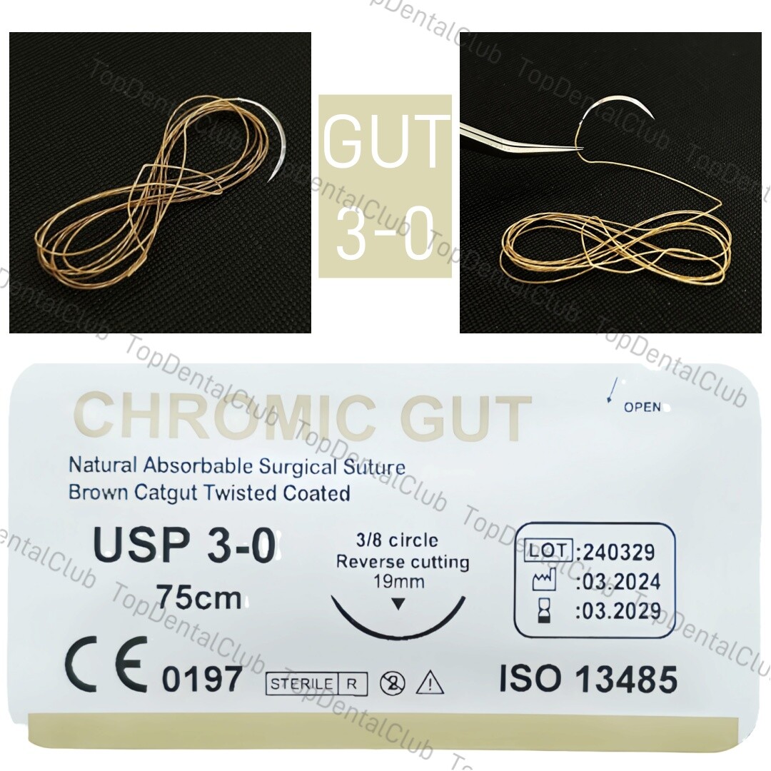 CHROMIC GUT USP 4-0 Dental Natural Absorbable Surgical Suture 3/8 Needle Reverse