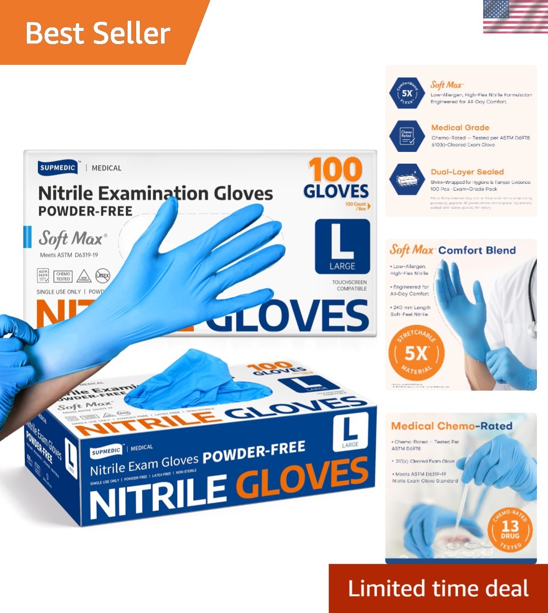 Large 100 Count Disposable Blue Nitrile Gloves – Food Safe & Resistant