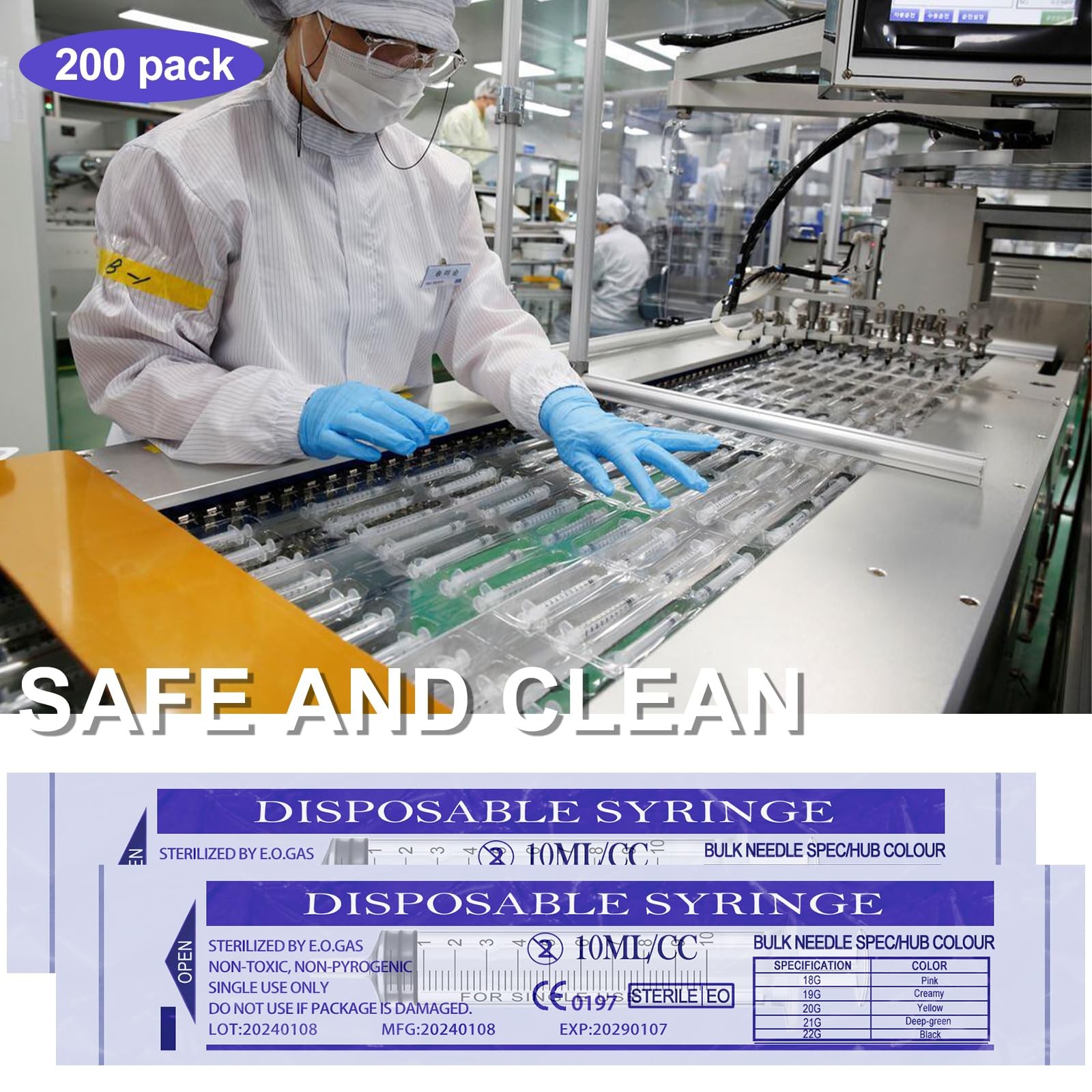 10ml Syringes Bulk 200 Pack Plastic Large Syringe with Tip Cap, White