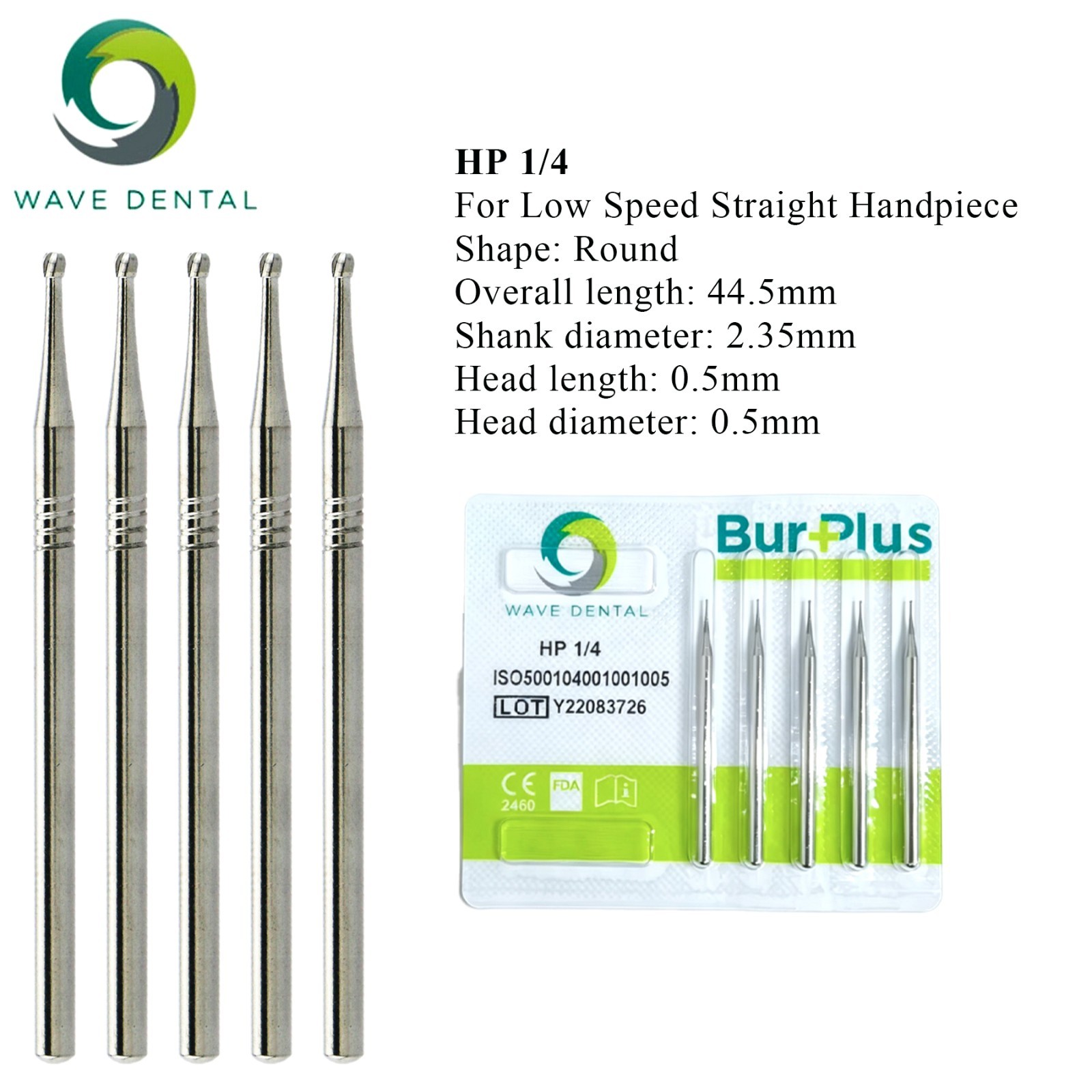 Wave Dental Carbide Burs HP Surgical Round/Straight Fissure Low Speed Straight