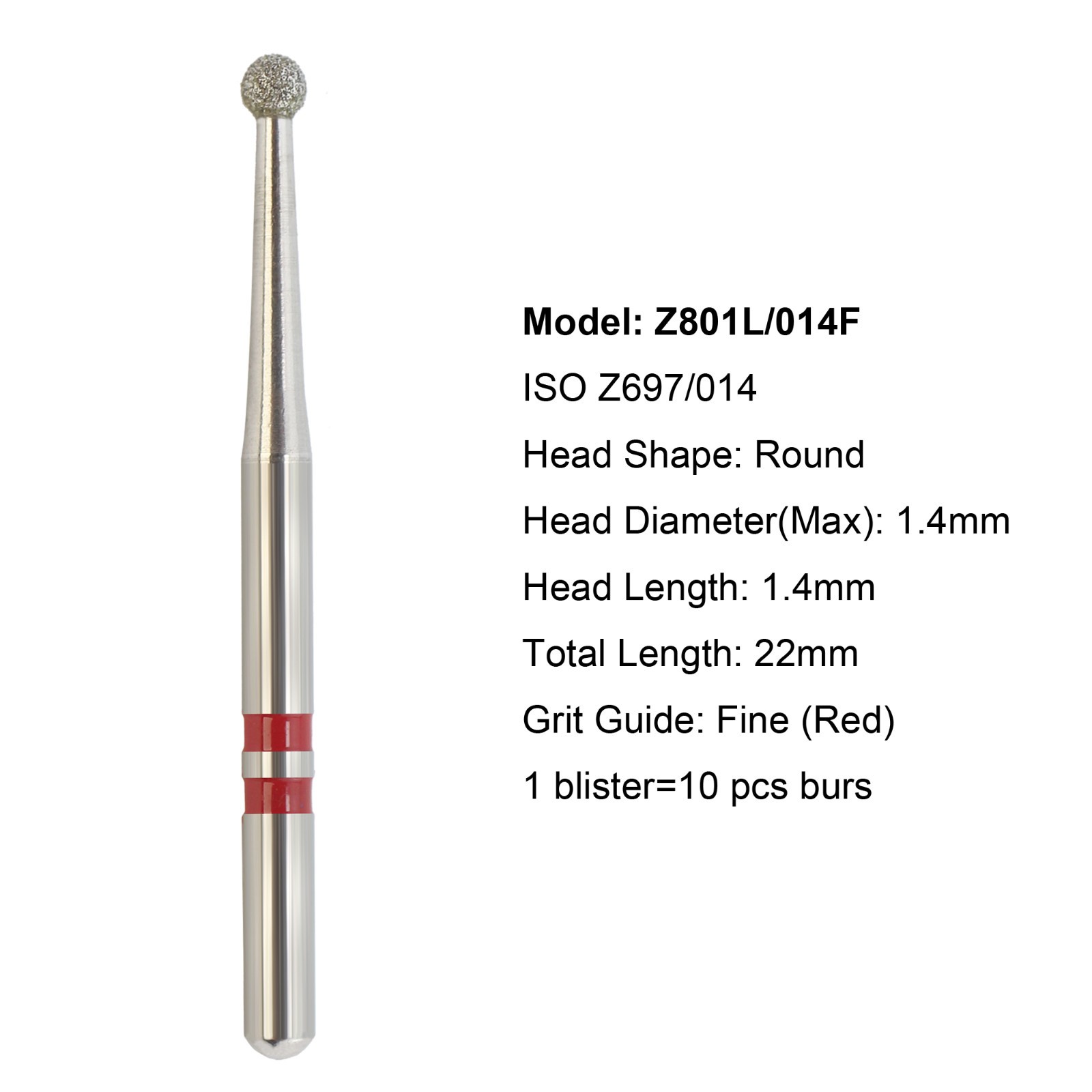 Dental Round Diamond Burs Zirconia Cutting Fine Medium Z801 FG High Speed Bur