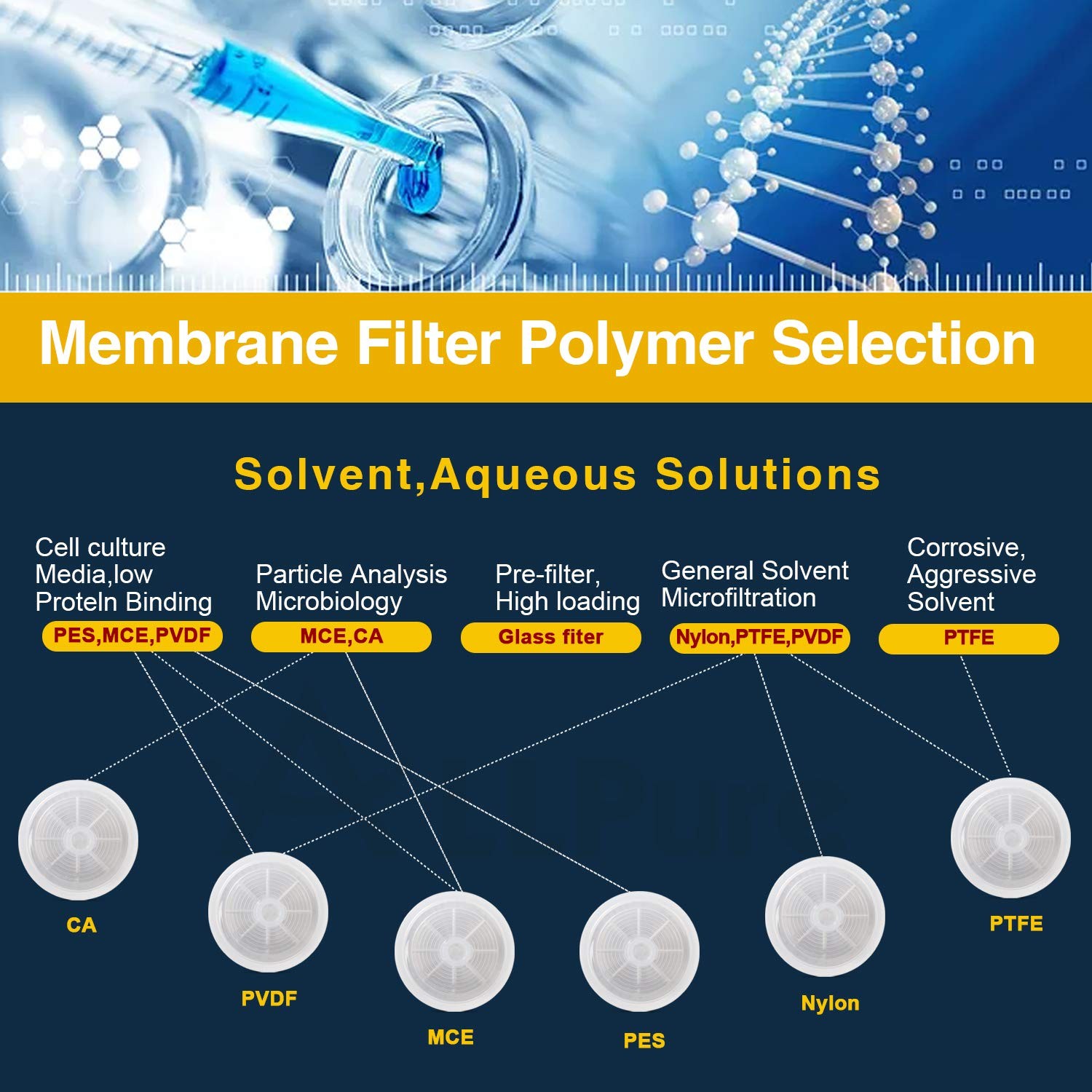CA (Cellulose Acetate) 25mm Diameter 0.45μm Pore Size for Protein Filtration …