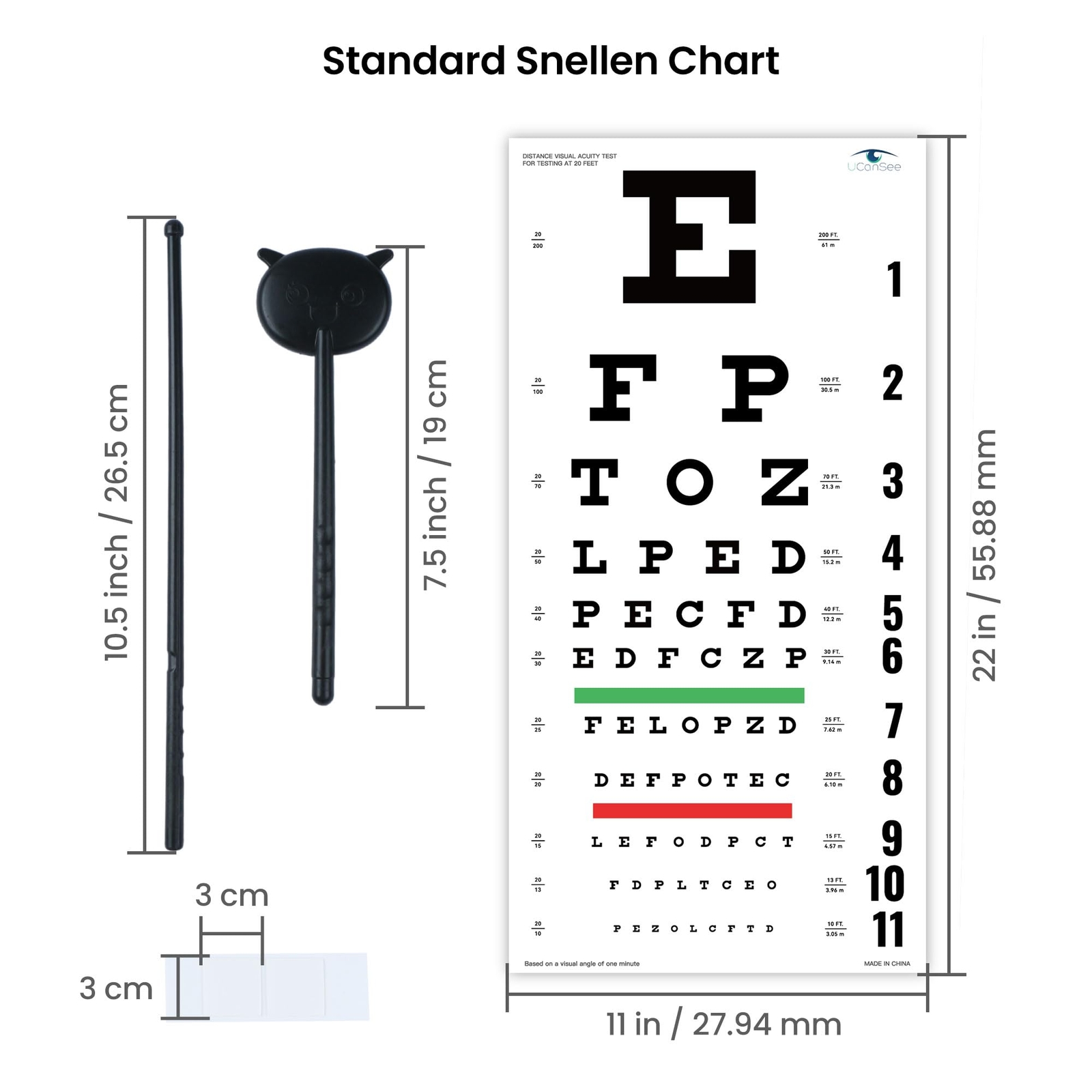 UCanSee Snellen Eye Chart Visual Acuity Chart 22×11 inches