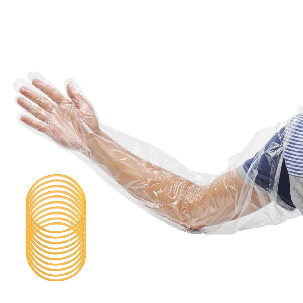 JIUBROLAM 50 Pcs Disposable Long Gloves Full Arm Shoulder Length 35.5 Inch Pl…