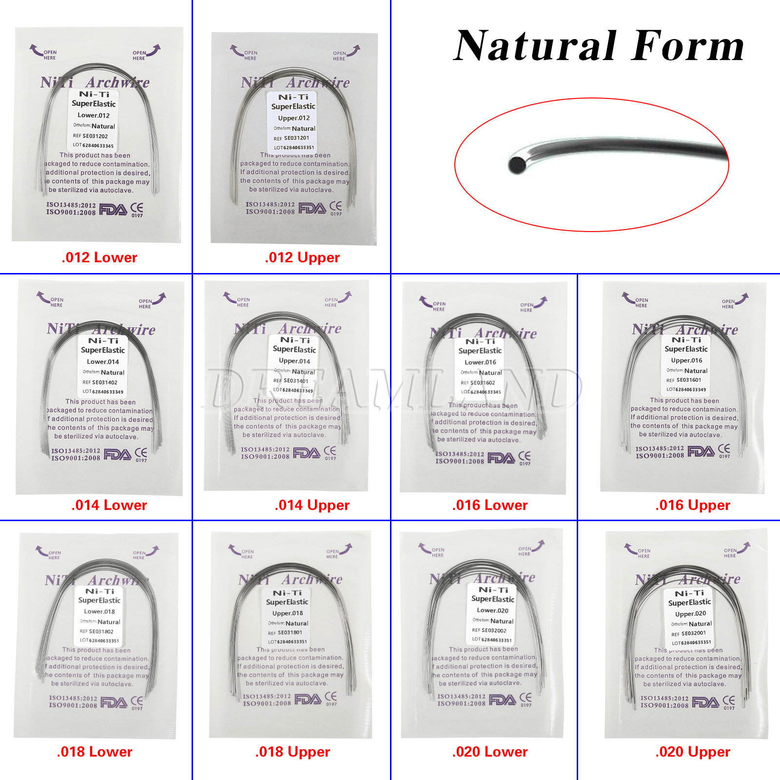5 Packs Dental Orthodontic Super Elastic Niti Round Arch Wires Nature 10pc/pack