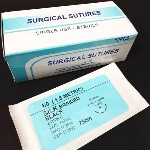 1 Box Dental Suture Train Test 3/0 Silk Braided Non-Absorbable Sutures Training