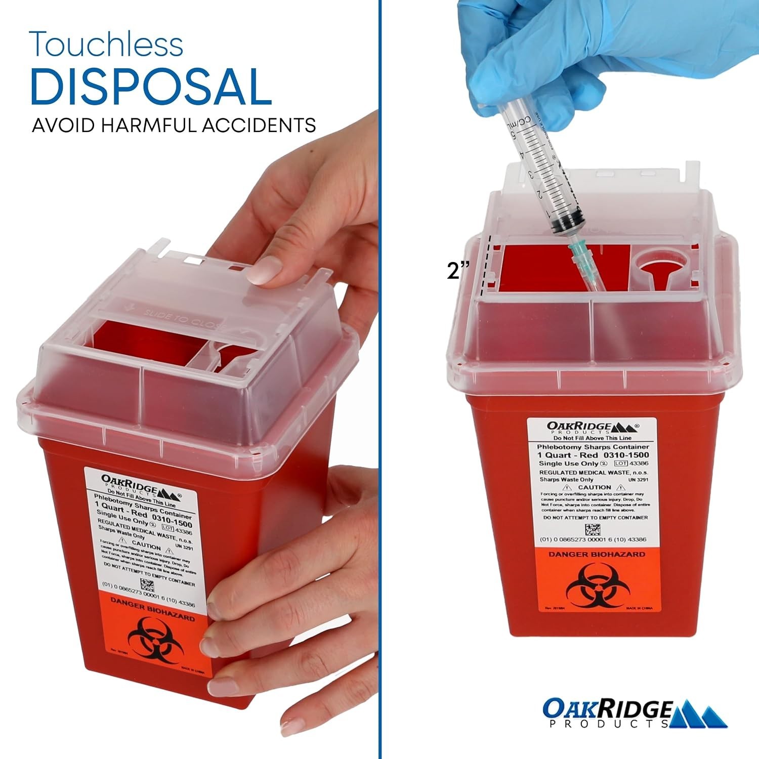 Compact 1 Quart Biohazard Needle Disposal Containers – Pack of 10, Clear Lid