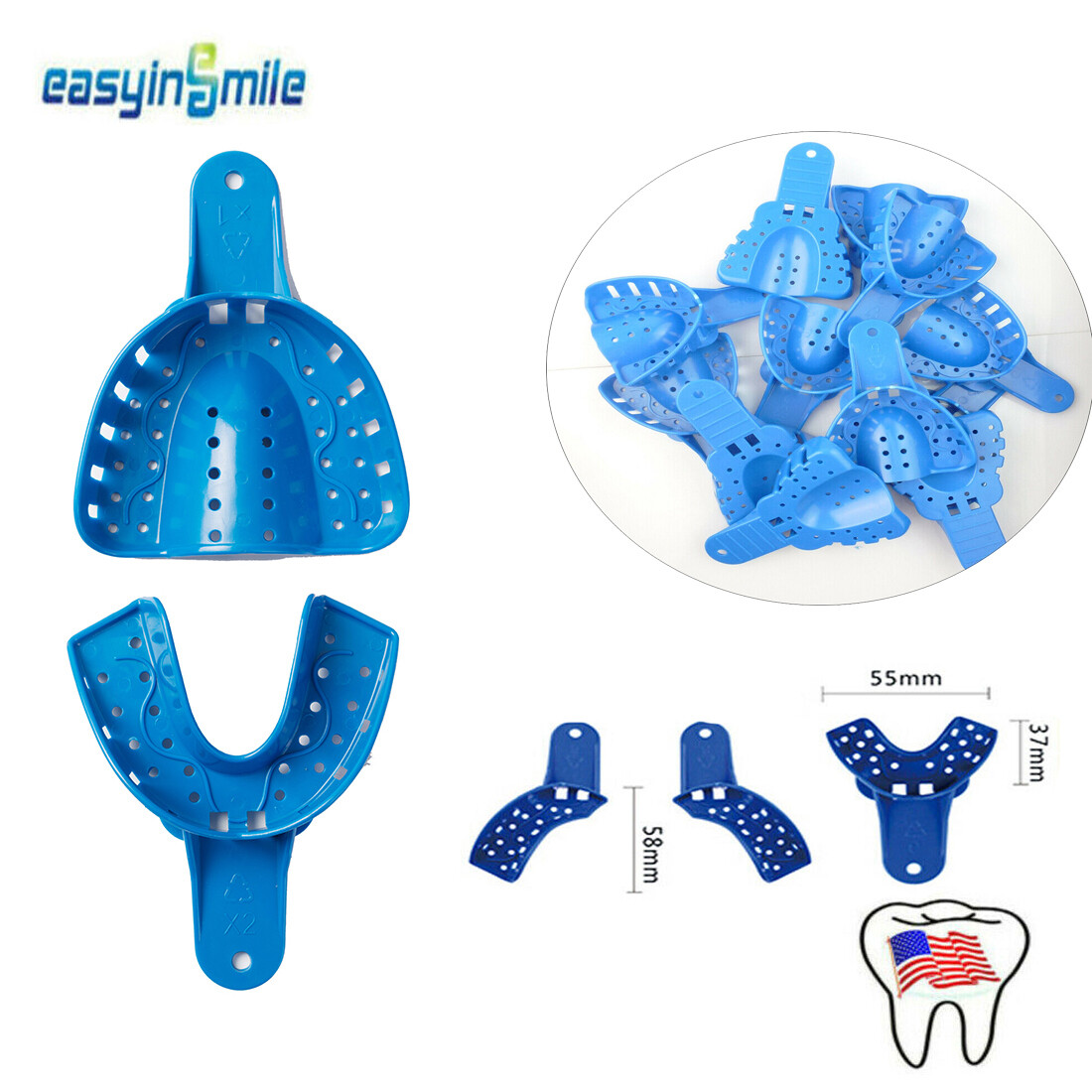 Dental Impression Trays Perforated Plastic Disposable Upper&Lower 1 Bag of 12pc
