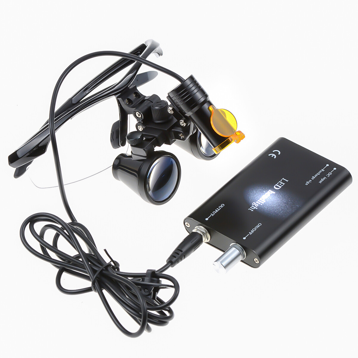Dental 5W LED Headlight+Light Shield Shade+2.5X420mm Surgical Loupe DY-007 Black