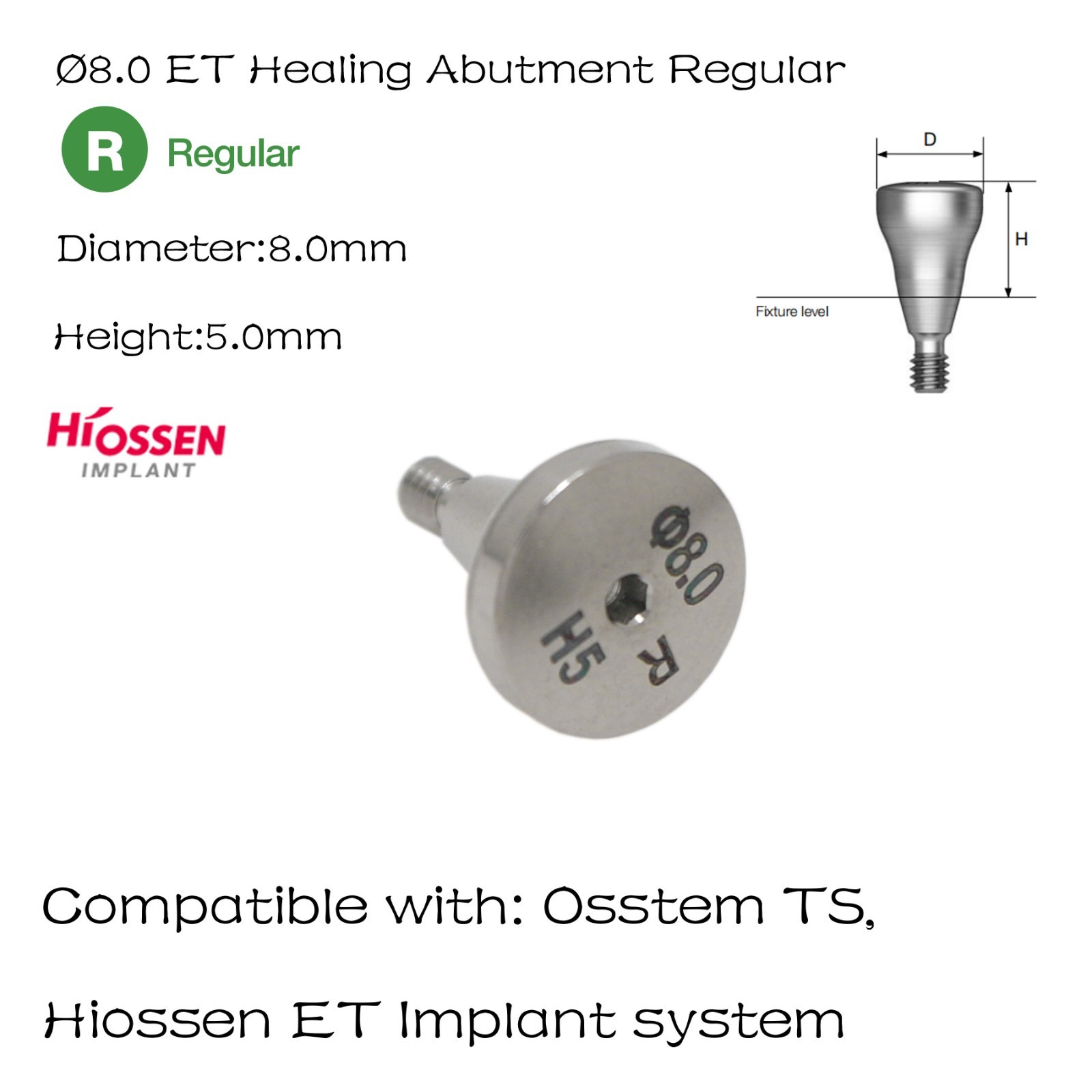 Regular Conical Connection Healing Cap Abutment 3-9mm Height Fits Hiossen Osstem